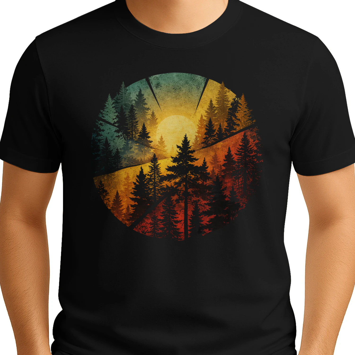 Vintage Forest Sunset graphic | Retro Pine Tree Nature Landscape design