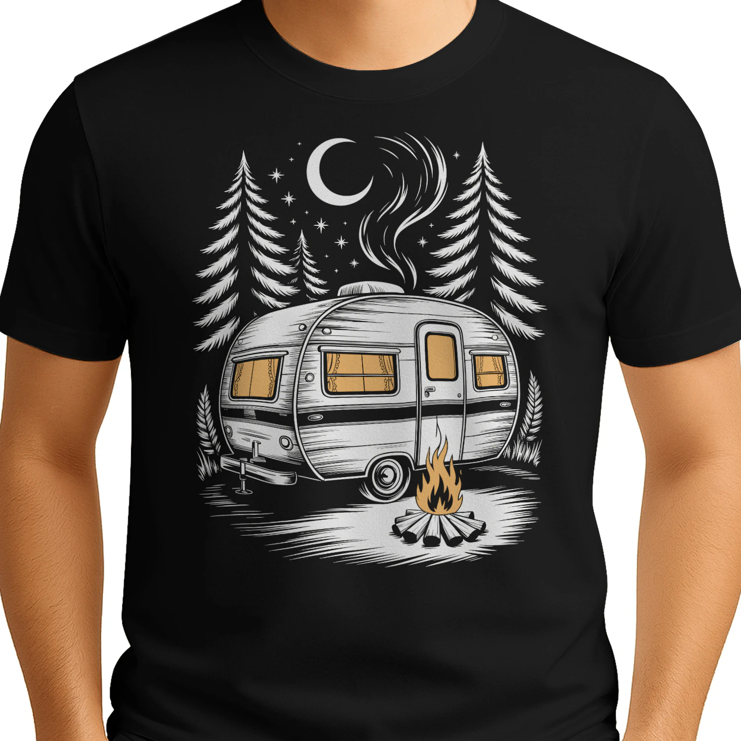 Vintage Camper Trailer Camping Shirt | Retro RV Campfire Mountain Adventure T-Shirt