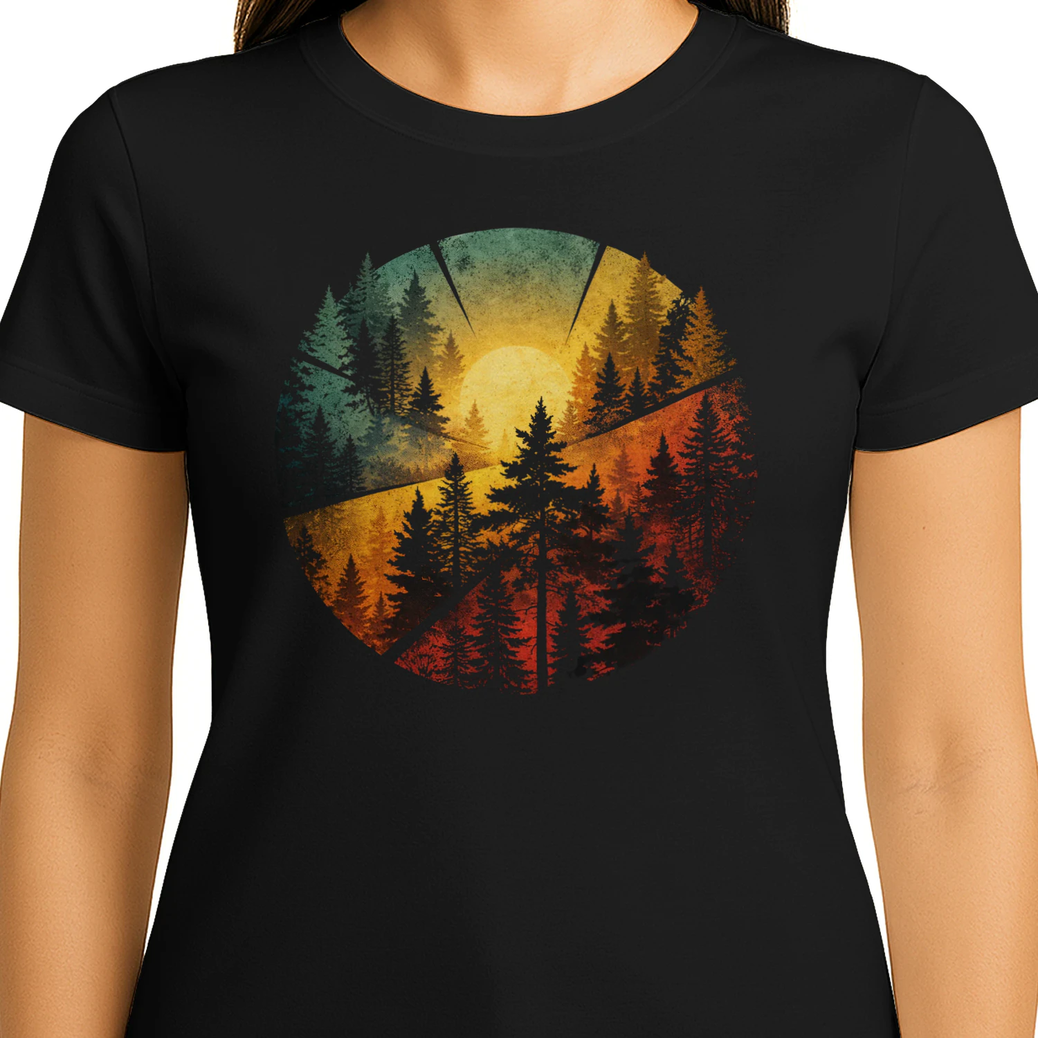 Vintage Forest Sunset graphic | Retro Pine Tree Nature Landscape design