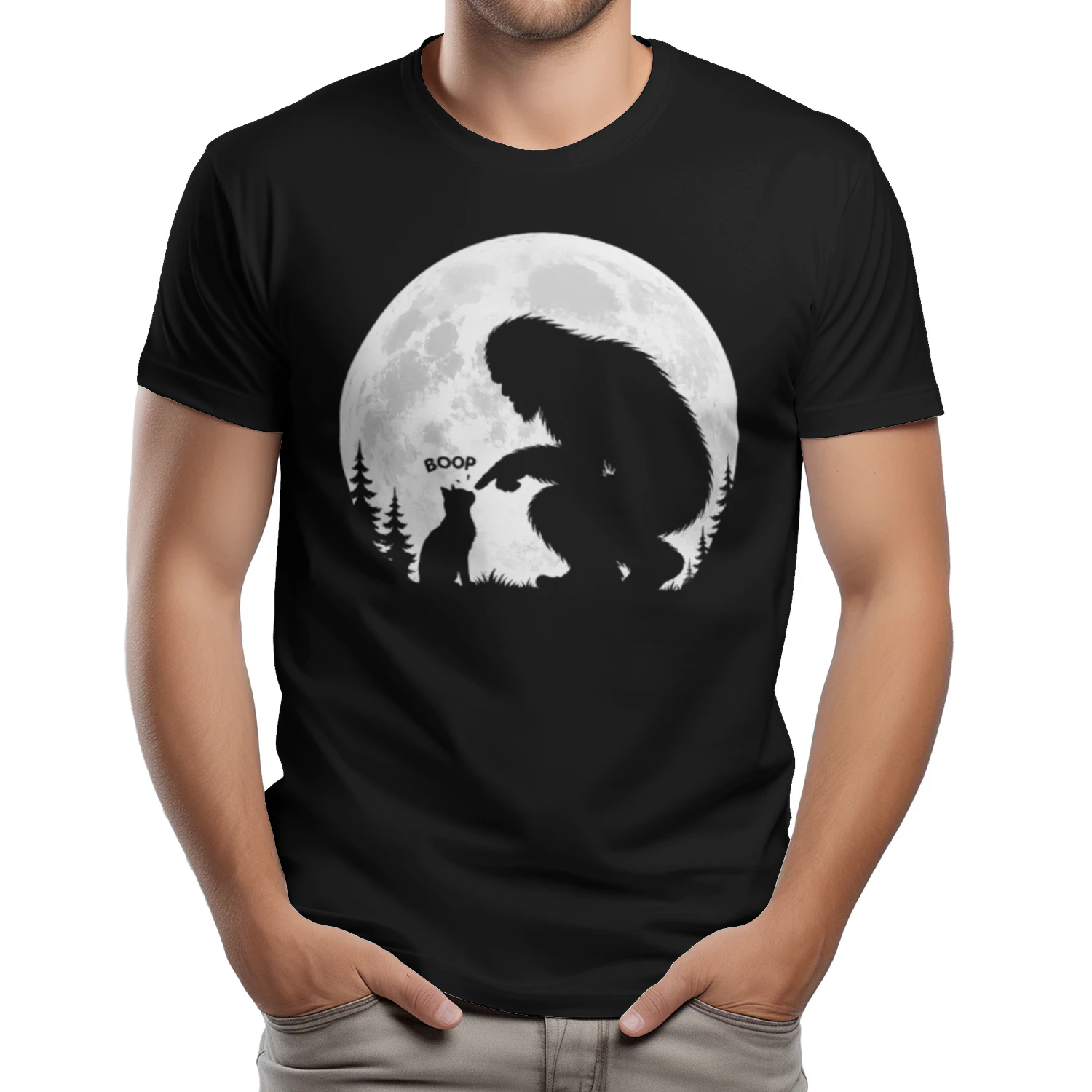 Fun Hand Boop Nose Bigfoot Sasquatch Cat Full Moon T-Shirt