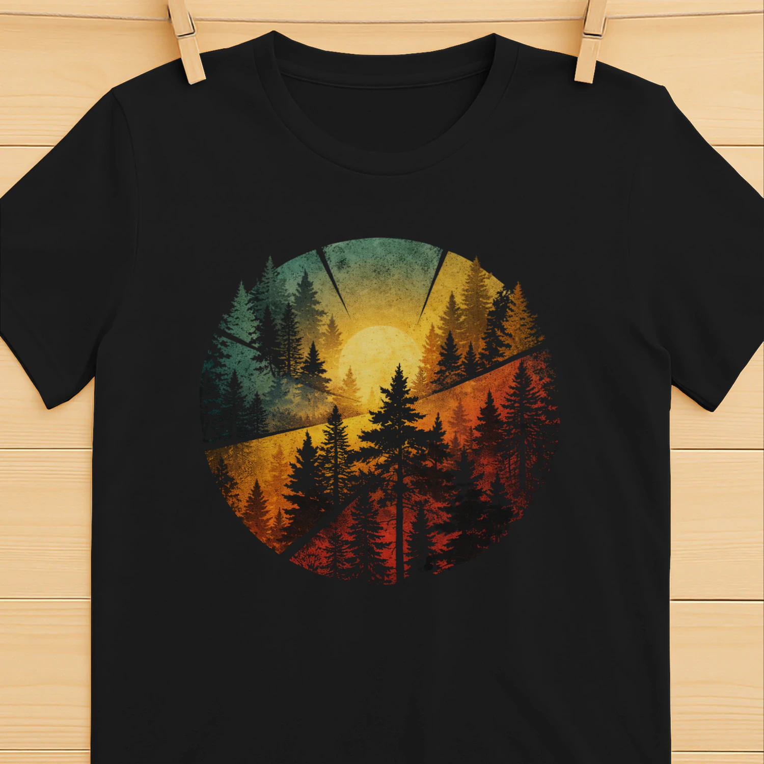 Vintage Forest Sunset graphic | Retro Pine Tree Nature Landscape design