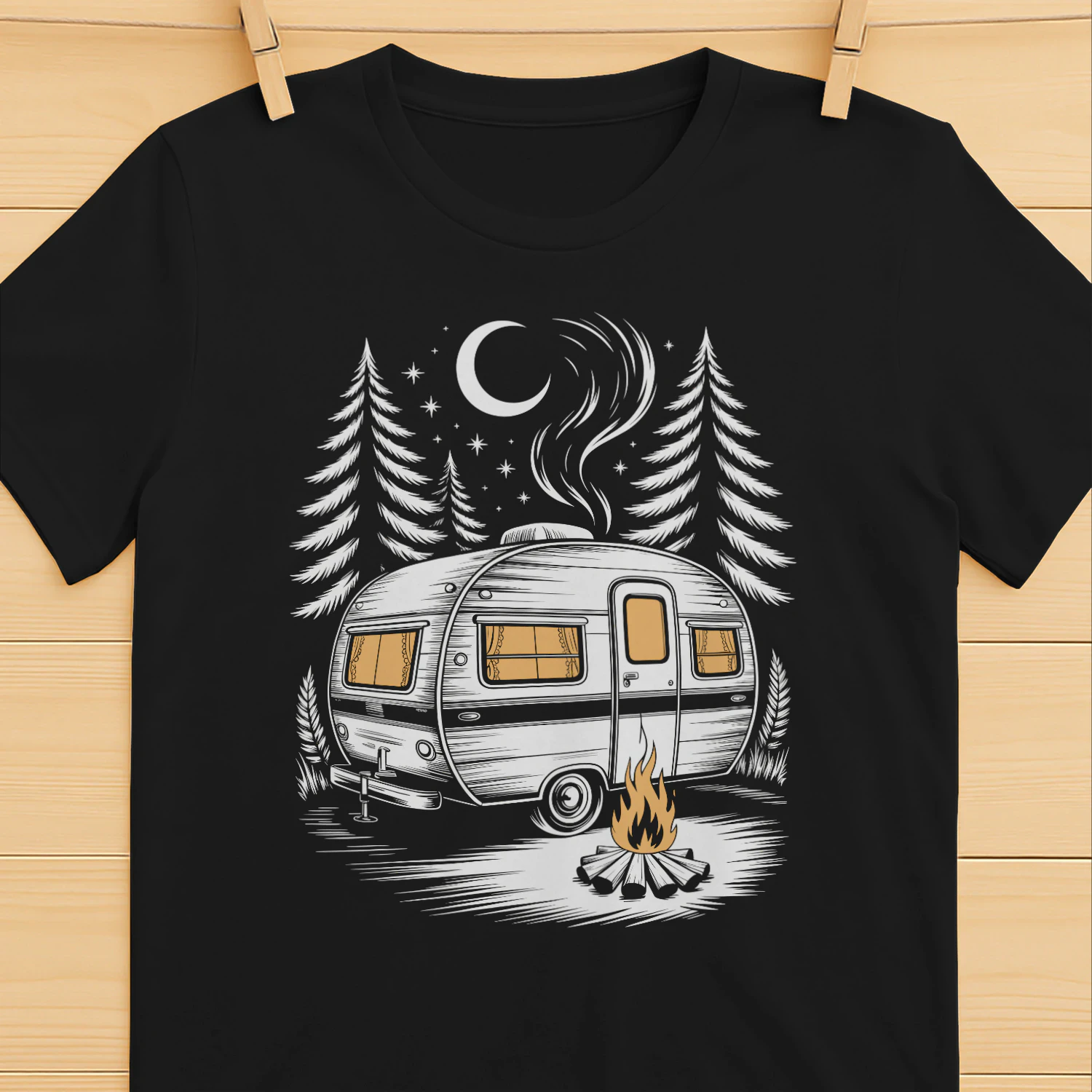 Vintage Camper Trailer Camping Shirt | Retro RV Campfire Mountain Adventure T-Shirt