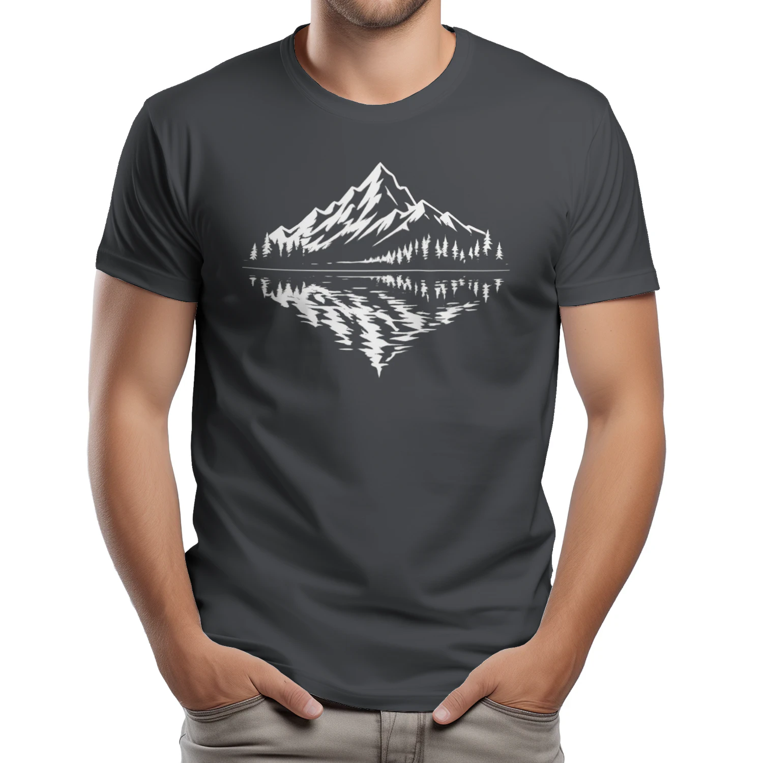 Mountain Reflection Minimalist Outdoor T-Shirt | Nature Hiking Camping Graphic Tee