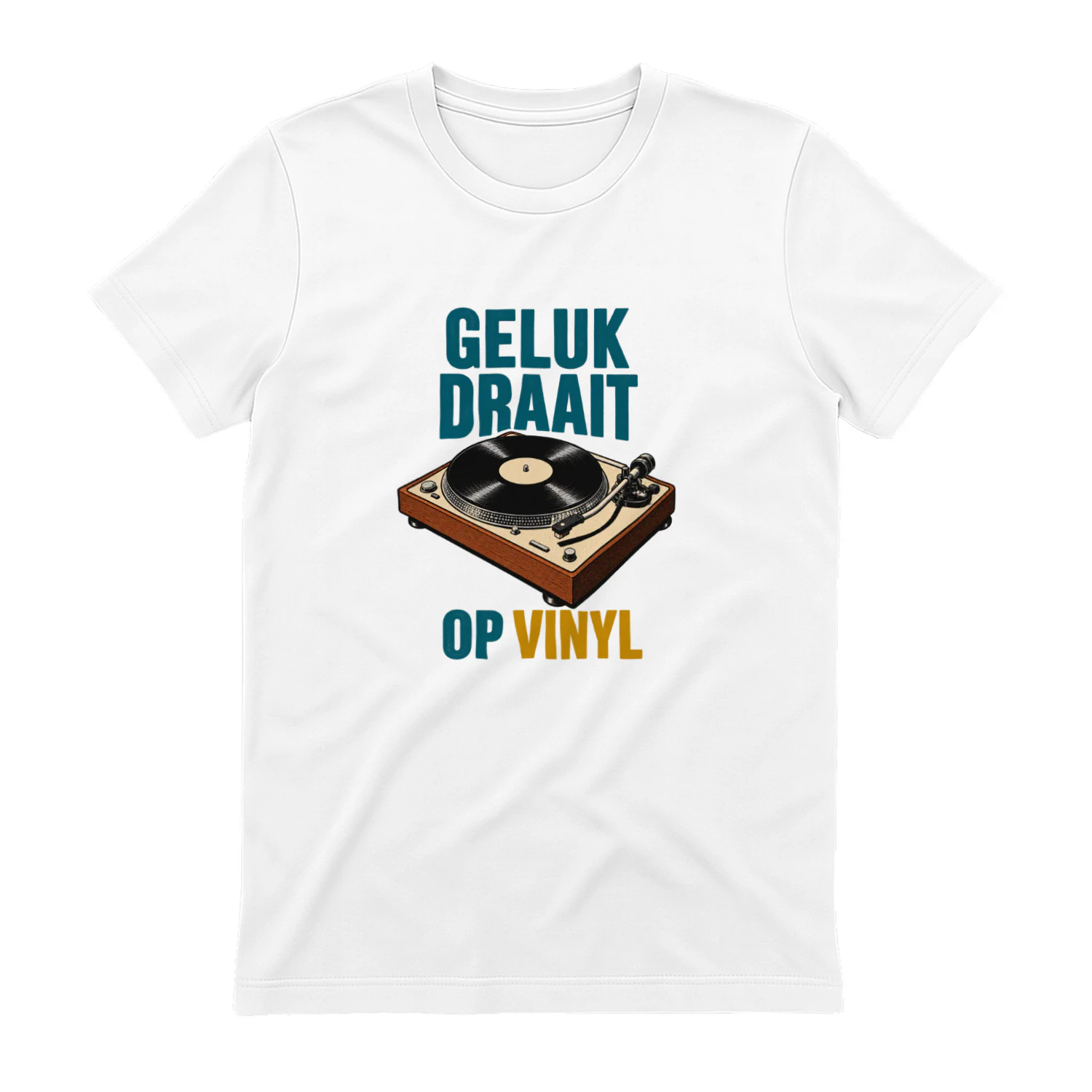 Productnaam: Unisex T-shirt – Geluk draait op vinyl
