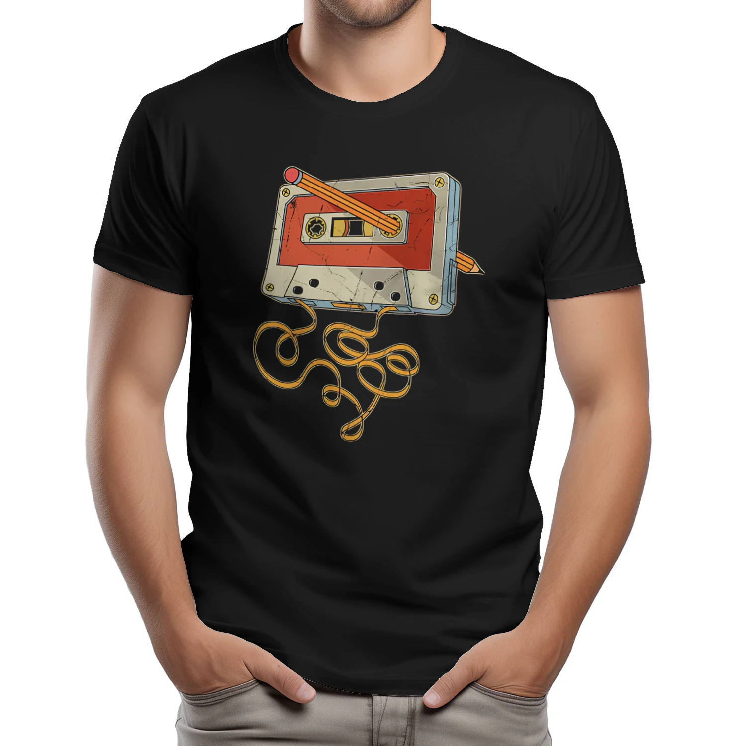 Funny Cassette and Pencil T-Shirt 80s 90s Born millennials tee Shirt - LIMIT EDITION