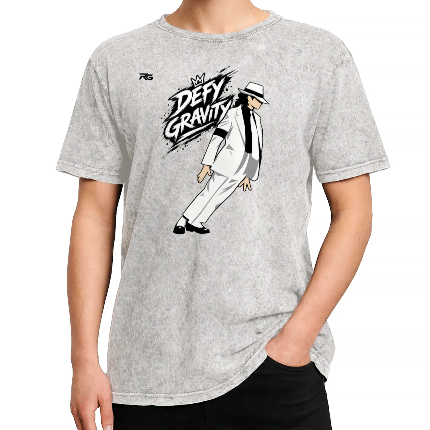 michael-jackson-design & Acid Washed Crew Neck T-shirt