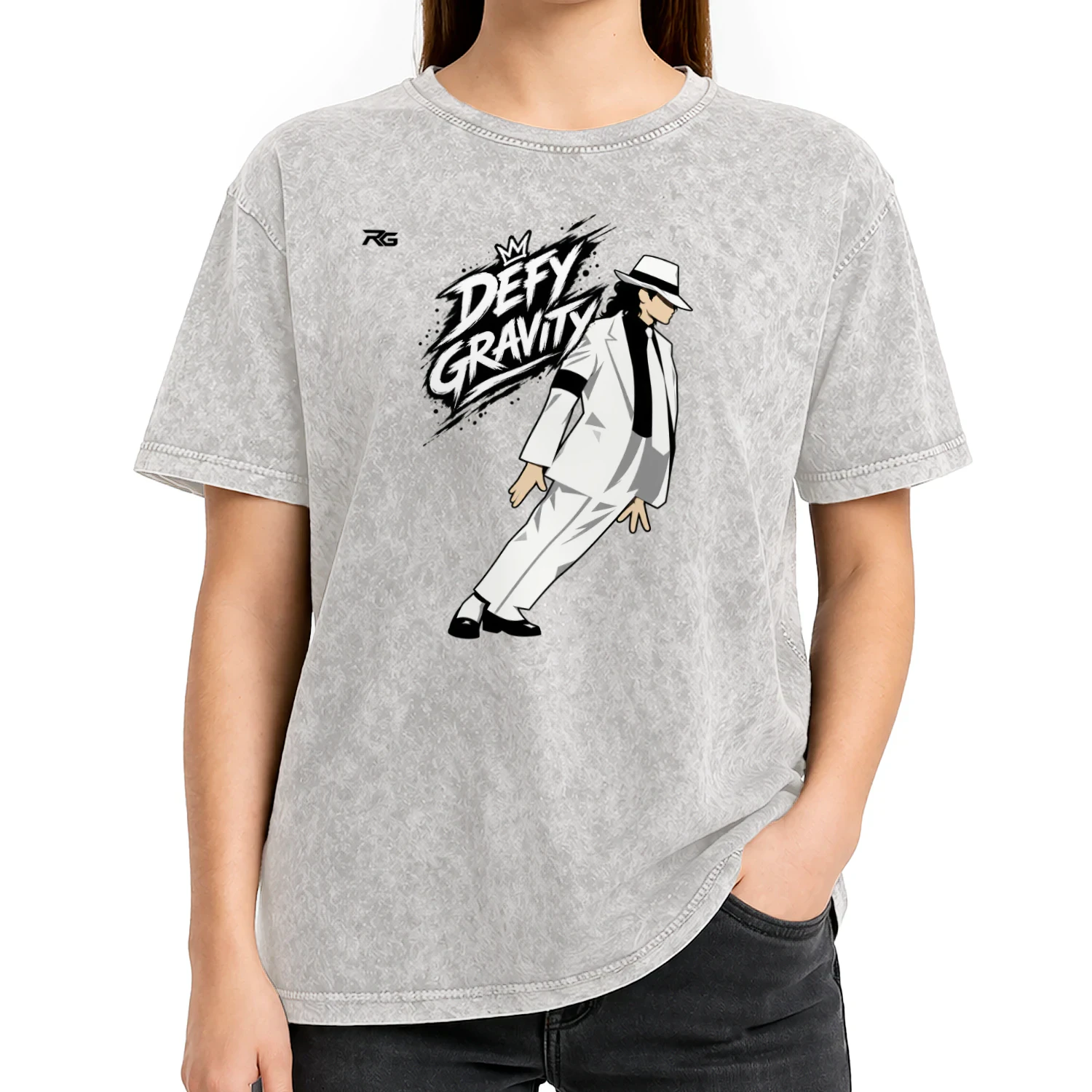 michael-jackson-design & Acid Washed Crew Neck T-shirt