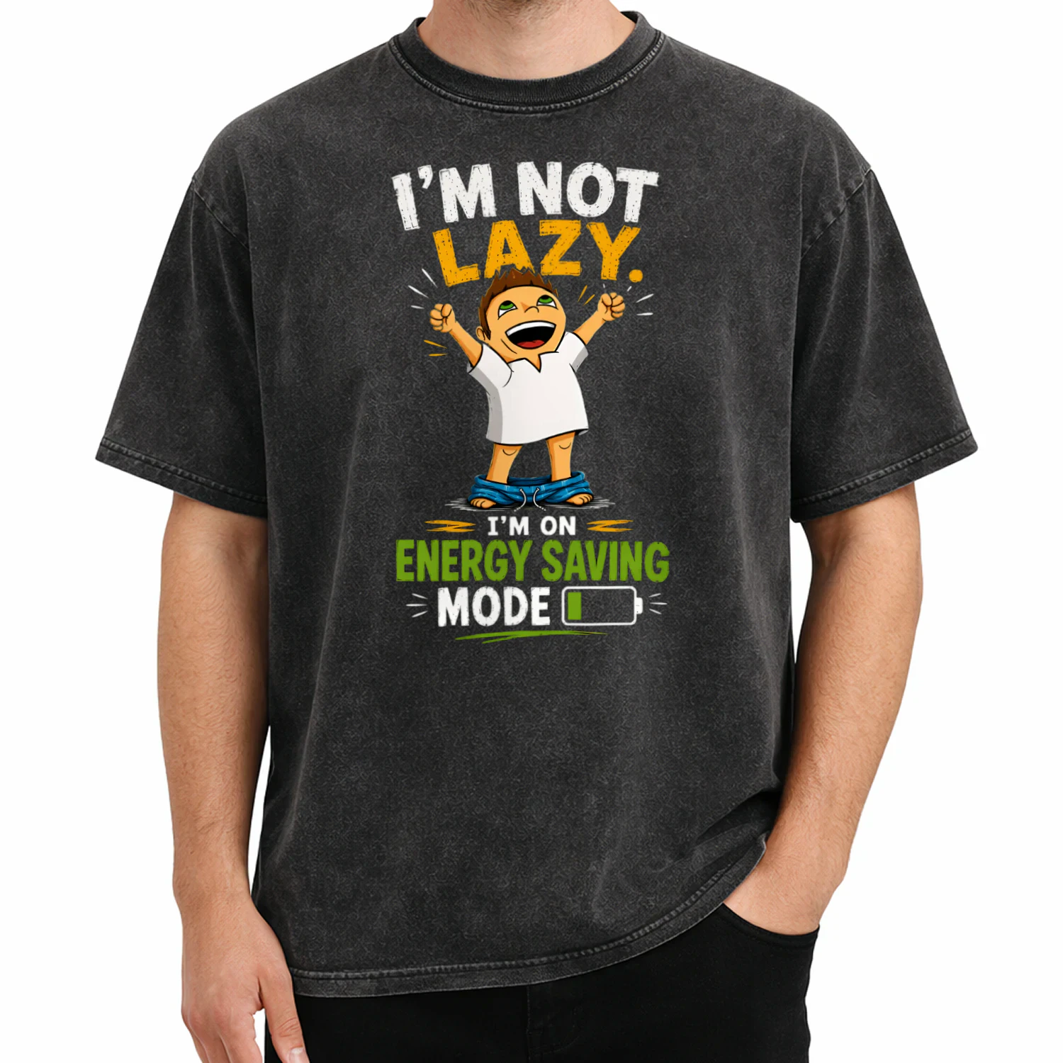 I'm Not Lazy I'm On Energy Saving Mode Funny Cartoon T-Shirt