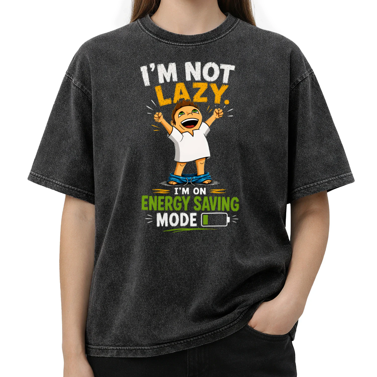 I'm Not Lazy I'm On Energy Saving Mode Funny Cartoon T-Shirt