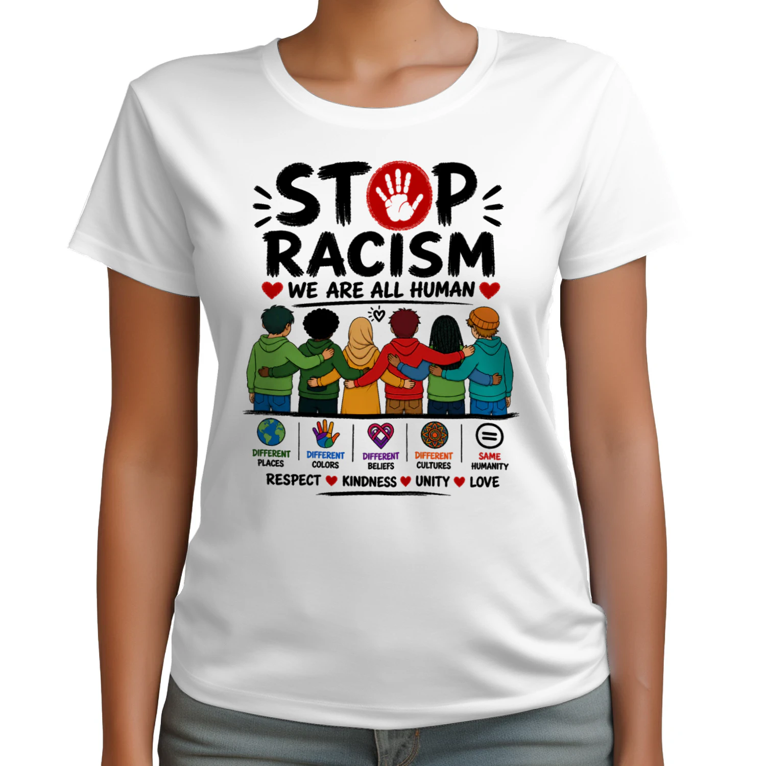 Stop Racism We Are All Human T-Shirt – Unity, Respect & Love