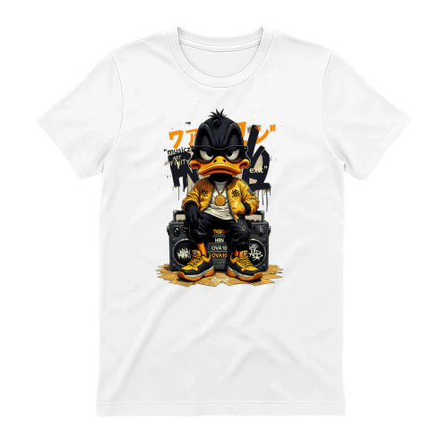 Urban Street Duck Rapper Graphic T-Shirt | Hip Hop Cartoon Graffiti Style