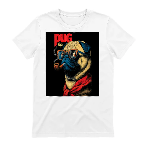Pug Life Funny Dog Wearing Glasses Smoking Pipe Vintage Graphic T-Shirt