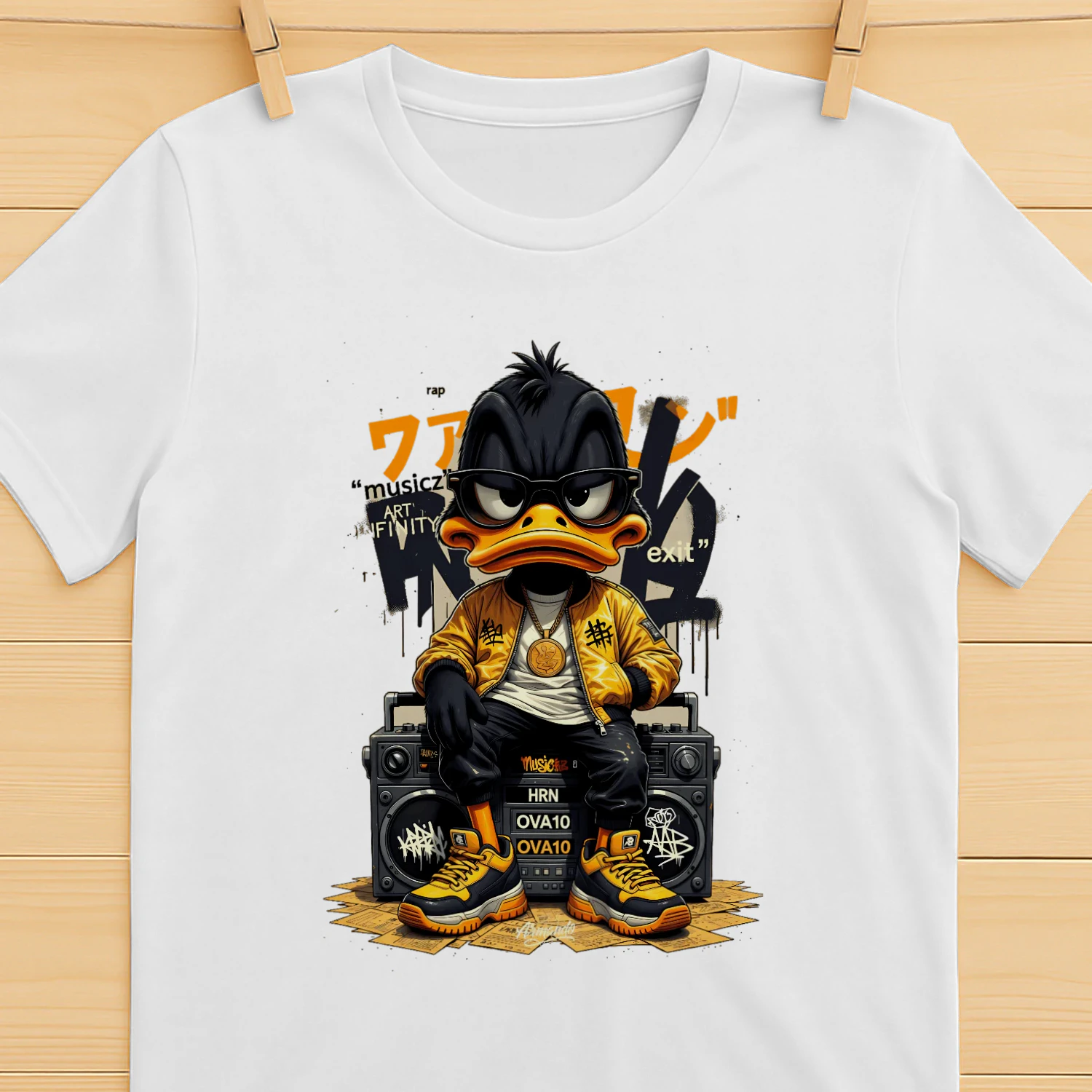 Urban Street Duck Rapper Graphic T-Shirt | Hip Hop Cartoon Graffiti Style