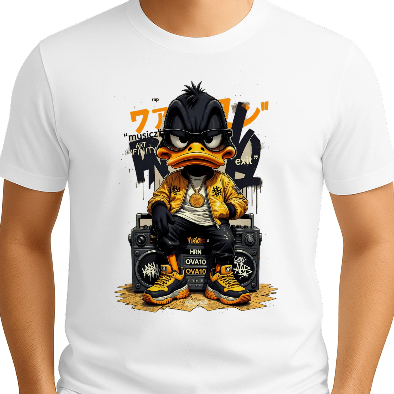 Urban Street Duck Rapper Graphic T-Shirt | Hip Hop Cartoon Graffiti Style