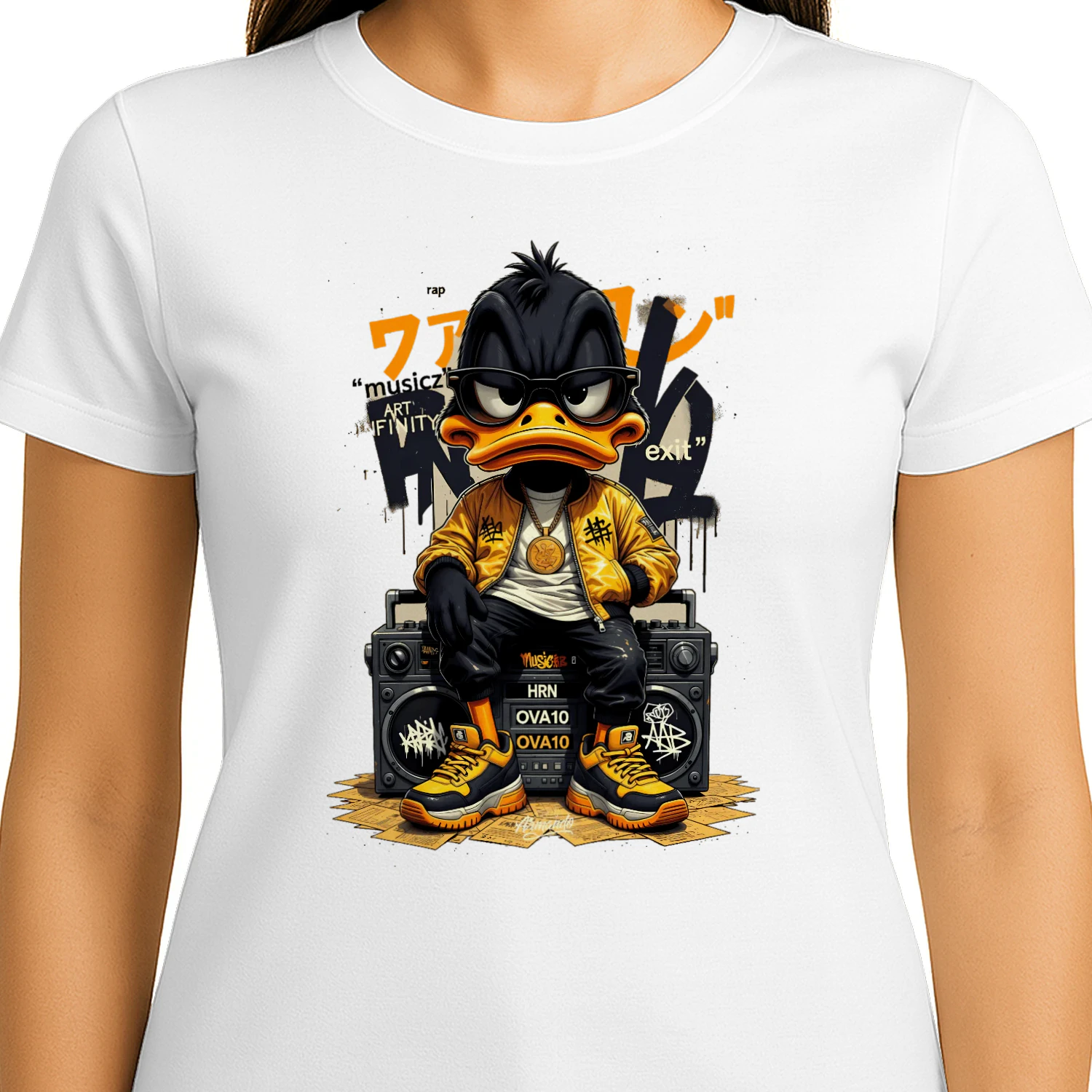 Urban Street Duck Rapper Graphic T-Shirt | Hip Hop Cartoon Graffiti Style