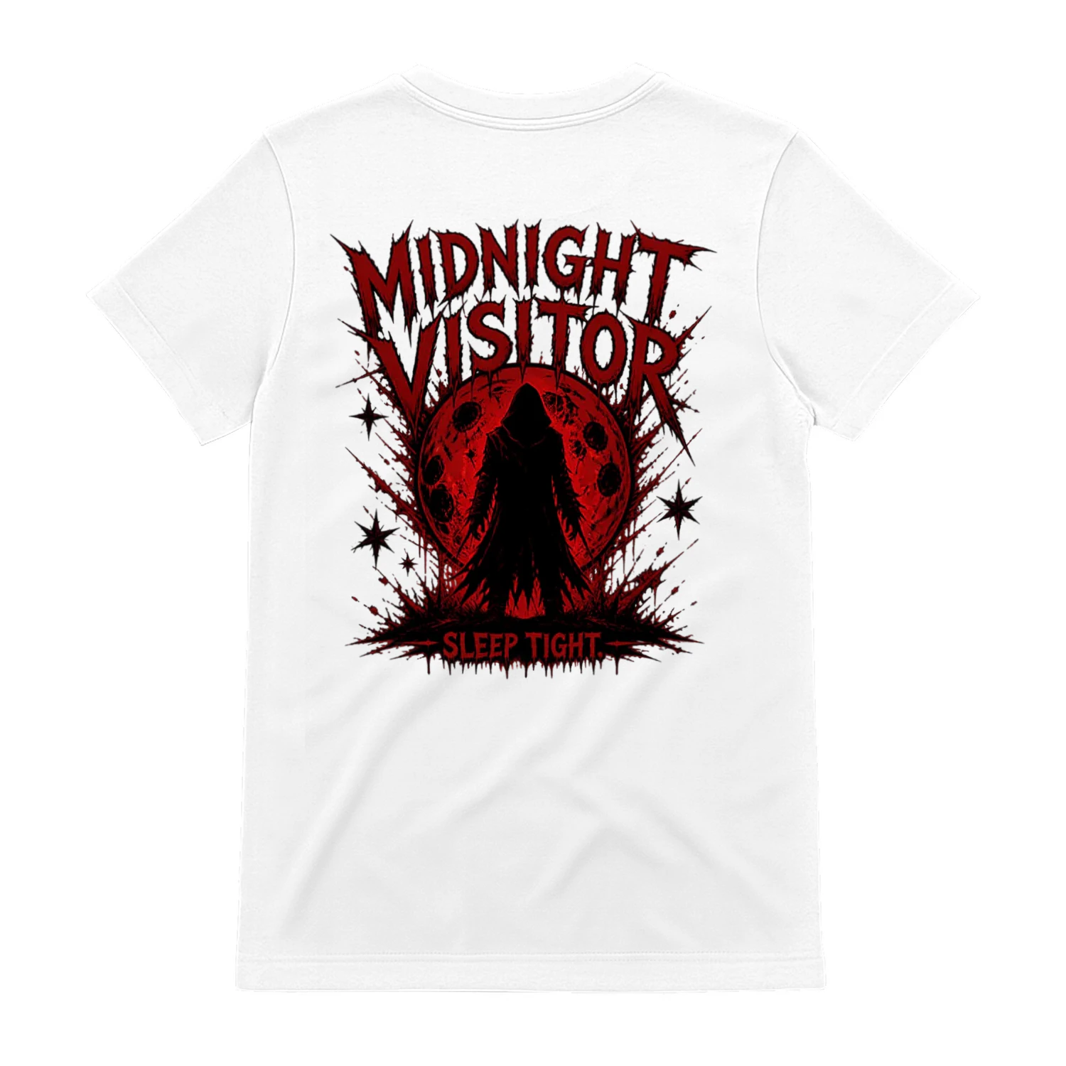 Midnight Visitor Horror T-Shirt | Dark Hooded Figure Streetwear Tee