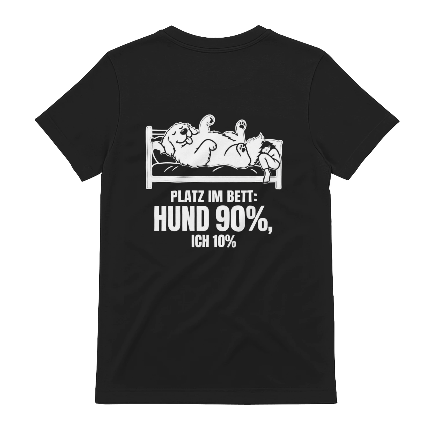 Lustiges Hunde-T-Shirt: Platz im Bett Hund 90 %, ich 10 %, Geschenk für Hundebesitzer