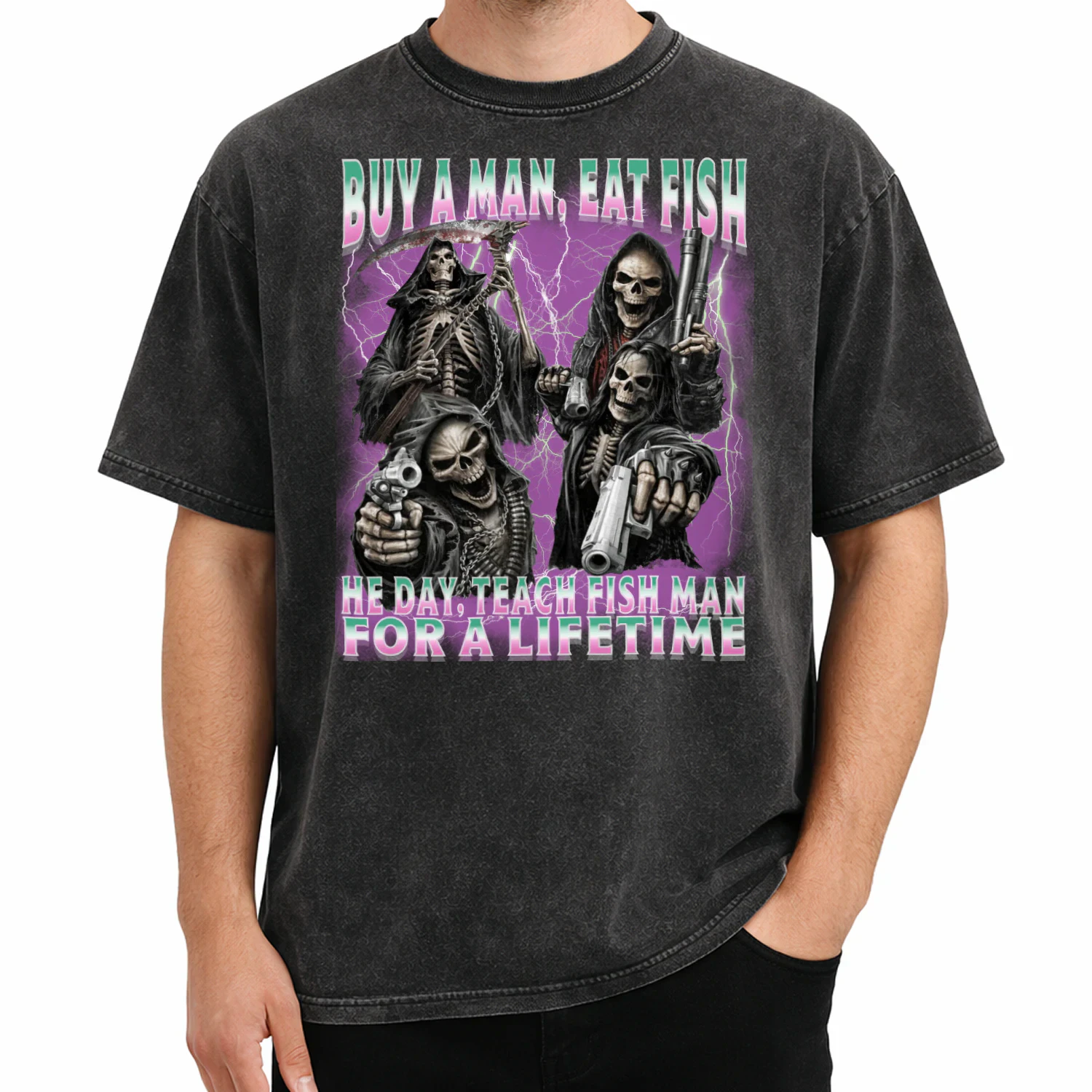 Buy A Man Eat Fish Teach Fish Man Skeleton Bootleg Meme