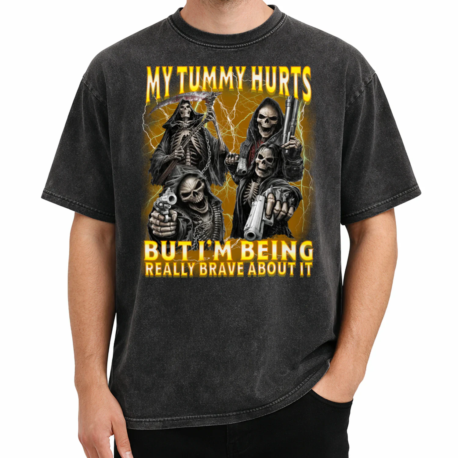 My Tummy Hurts But Im Being Brave Memes Skeleton Bootleg