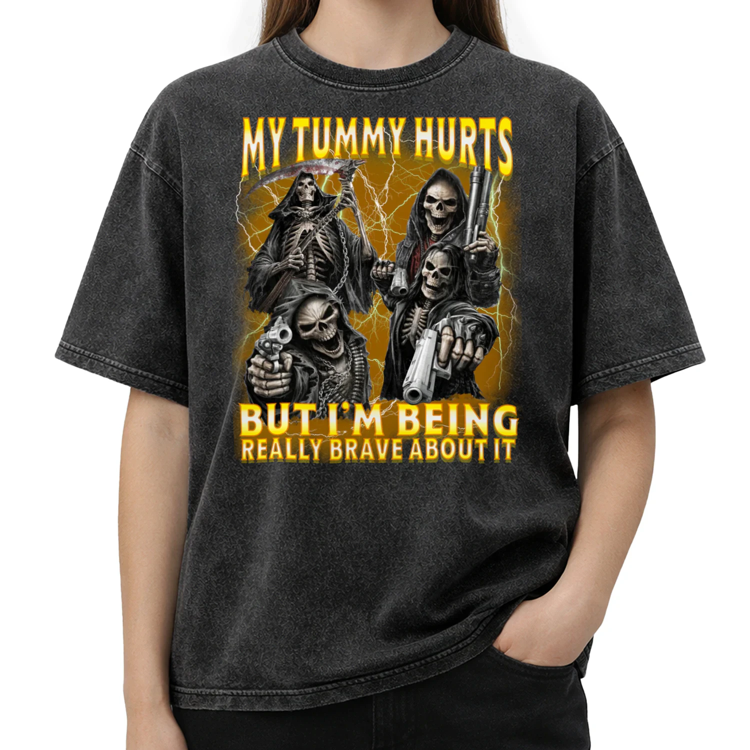My Tummy Hurts But Im Being Brave Memes Skeleton Bootleg