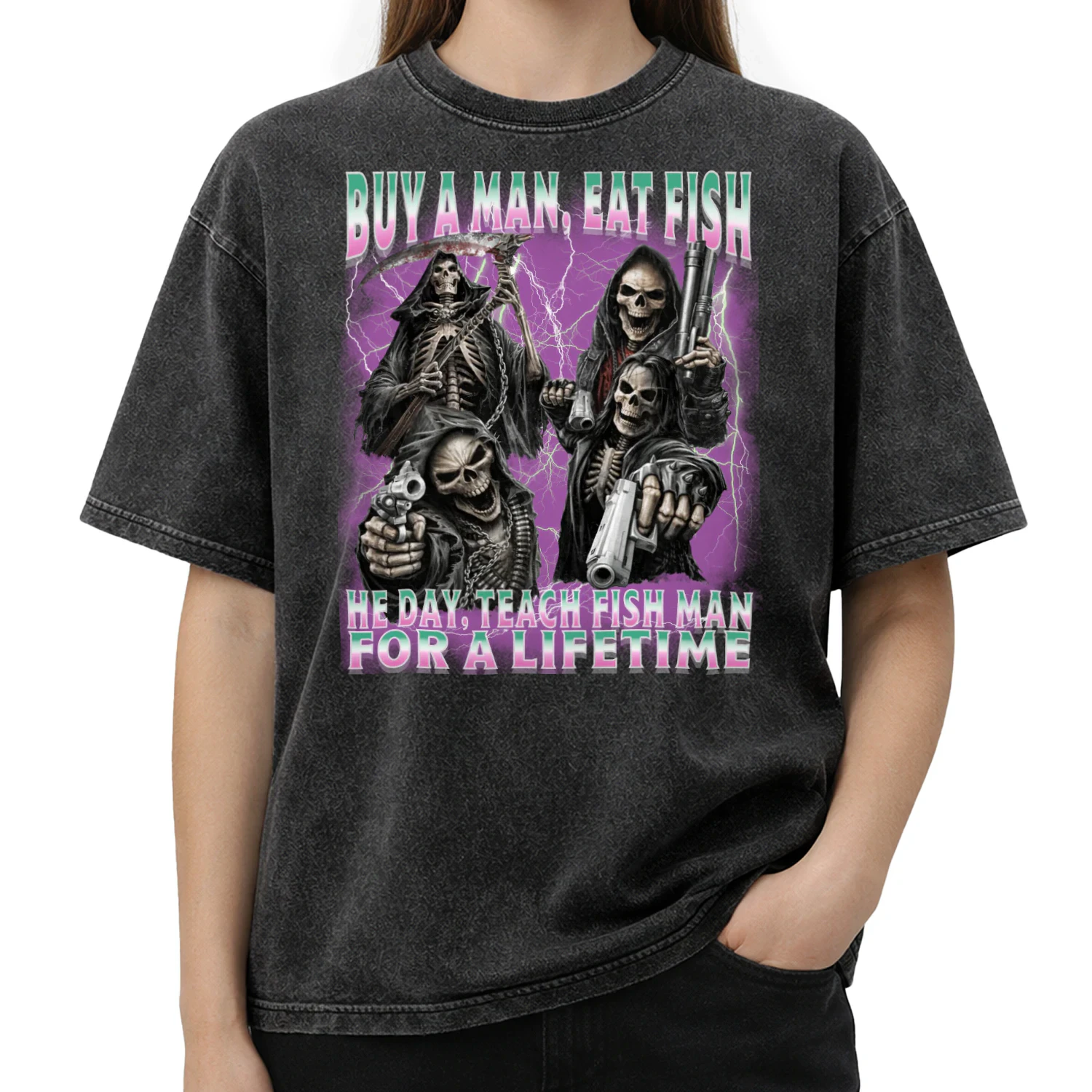 Buy A Man Eat Fish Teach Fish Man Skeleton Bootleg Meme
