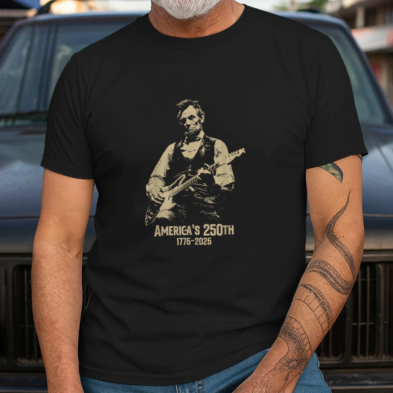Abraham Lincoln Playing Guitar 4th July 250th Anniversary Shirt