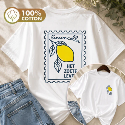 Limoncello "Het Zoete Leven" Graphic T-Shirt – Trendy Summer Cotton Tee for Women
