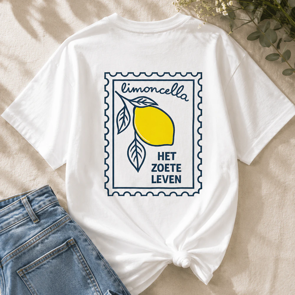 Limoncello "Het Zoete Leven" Graphic T-Shirt – Trendy Summer Cotton Tee for Women