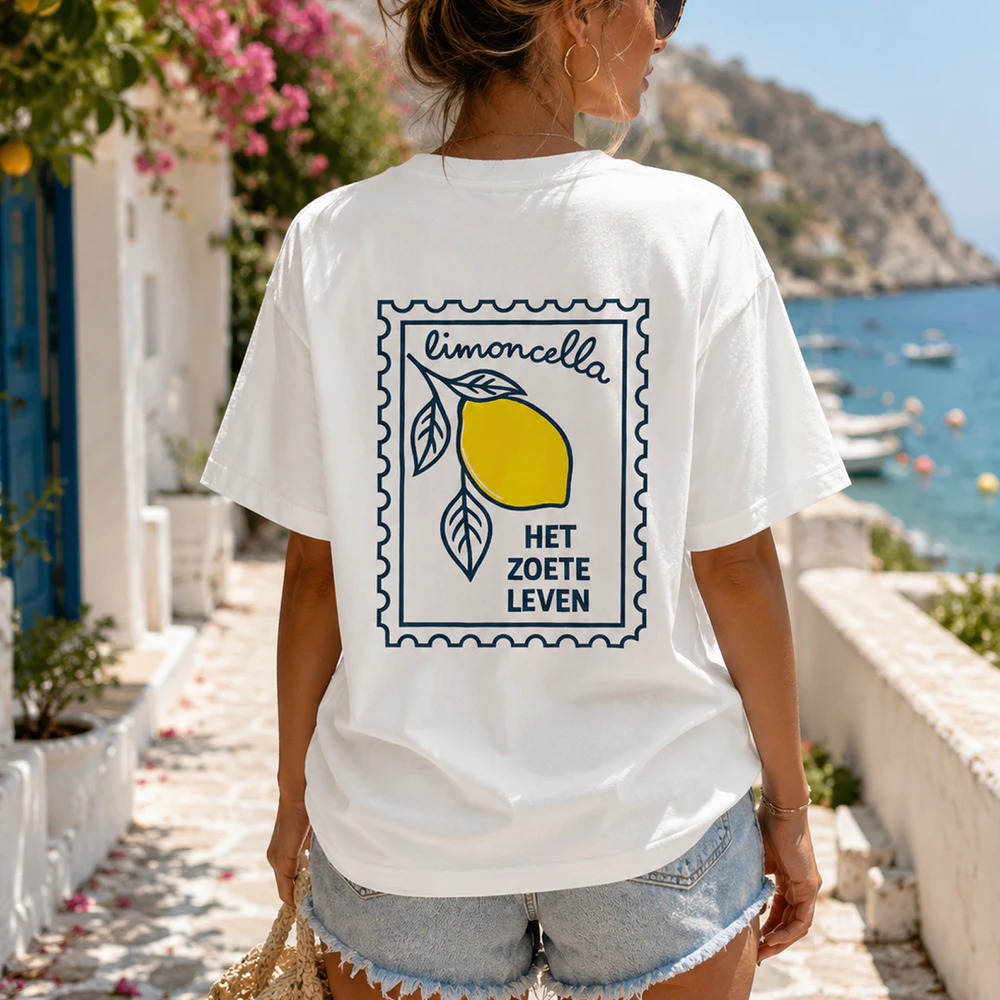 Limoncello "Het Zoete Leven" Graphic T-Shirt – Trendy Summer Cotton Tee for Women