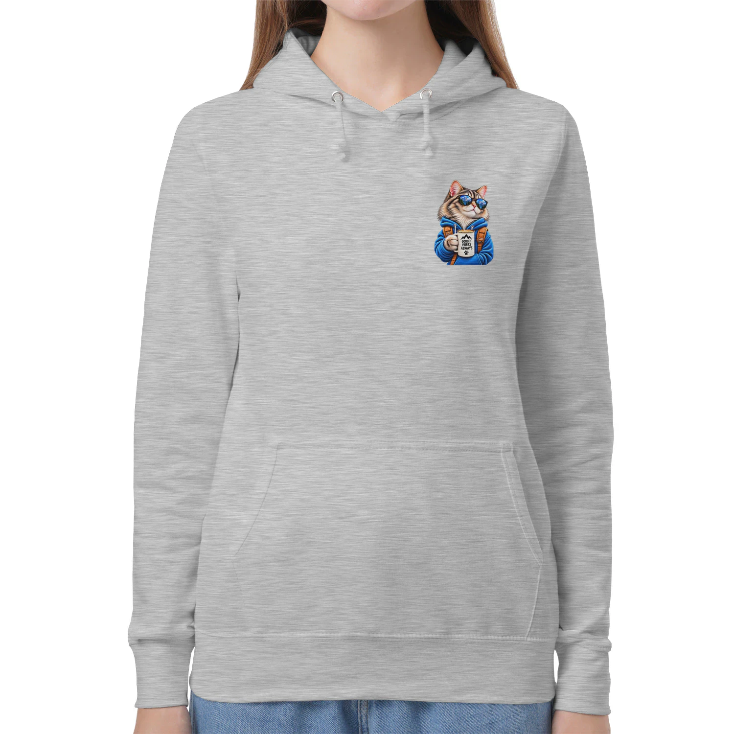 Good Vibes Always – Adventure Cat Hoodie -AWDis JH001, Gildan 18500
