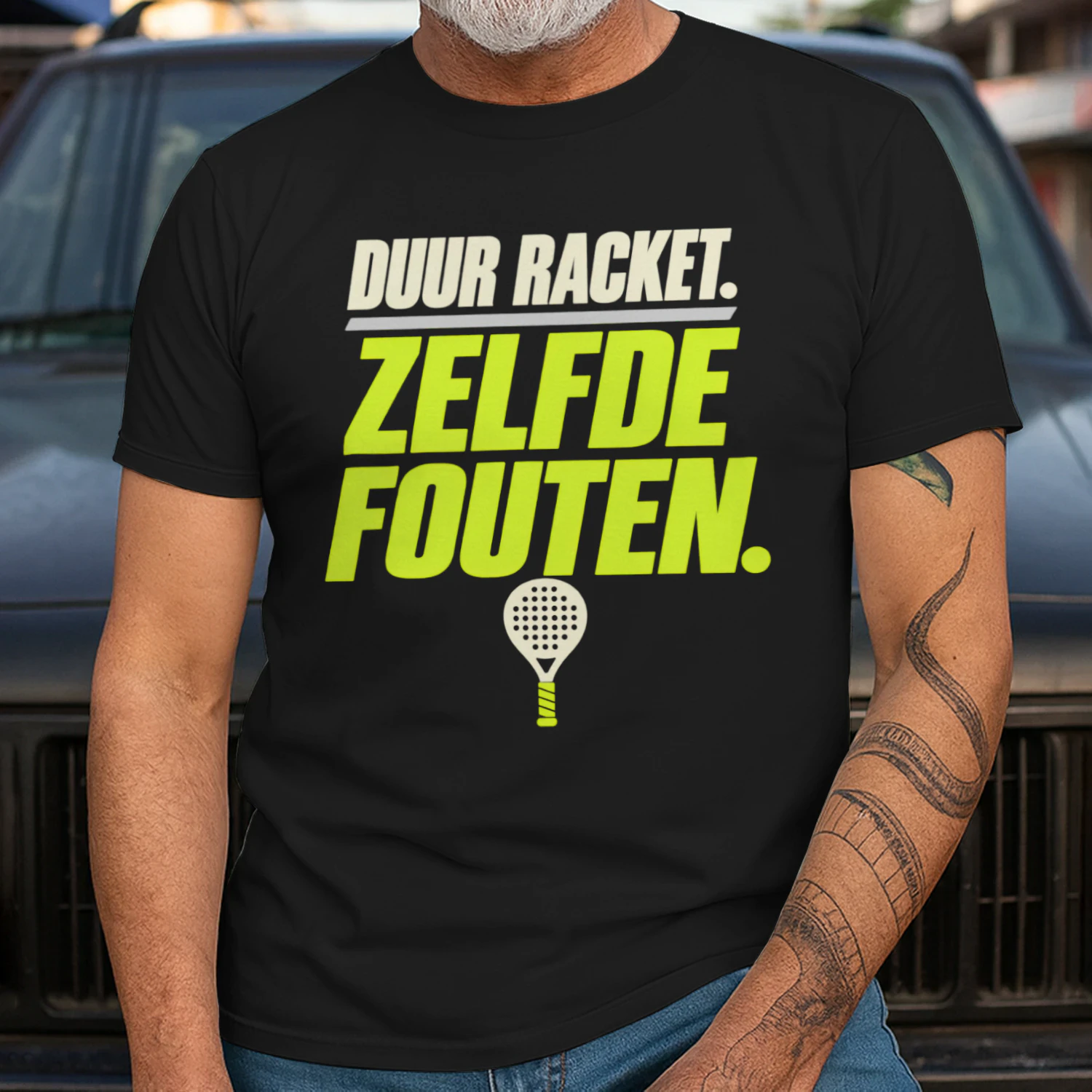 Duur Racket, Zelfde Fouten – Grappig Padel T-Shirt
