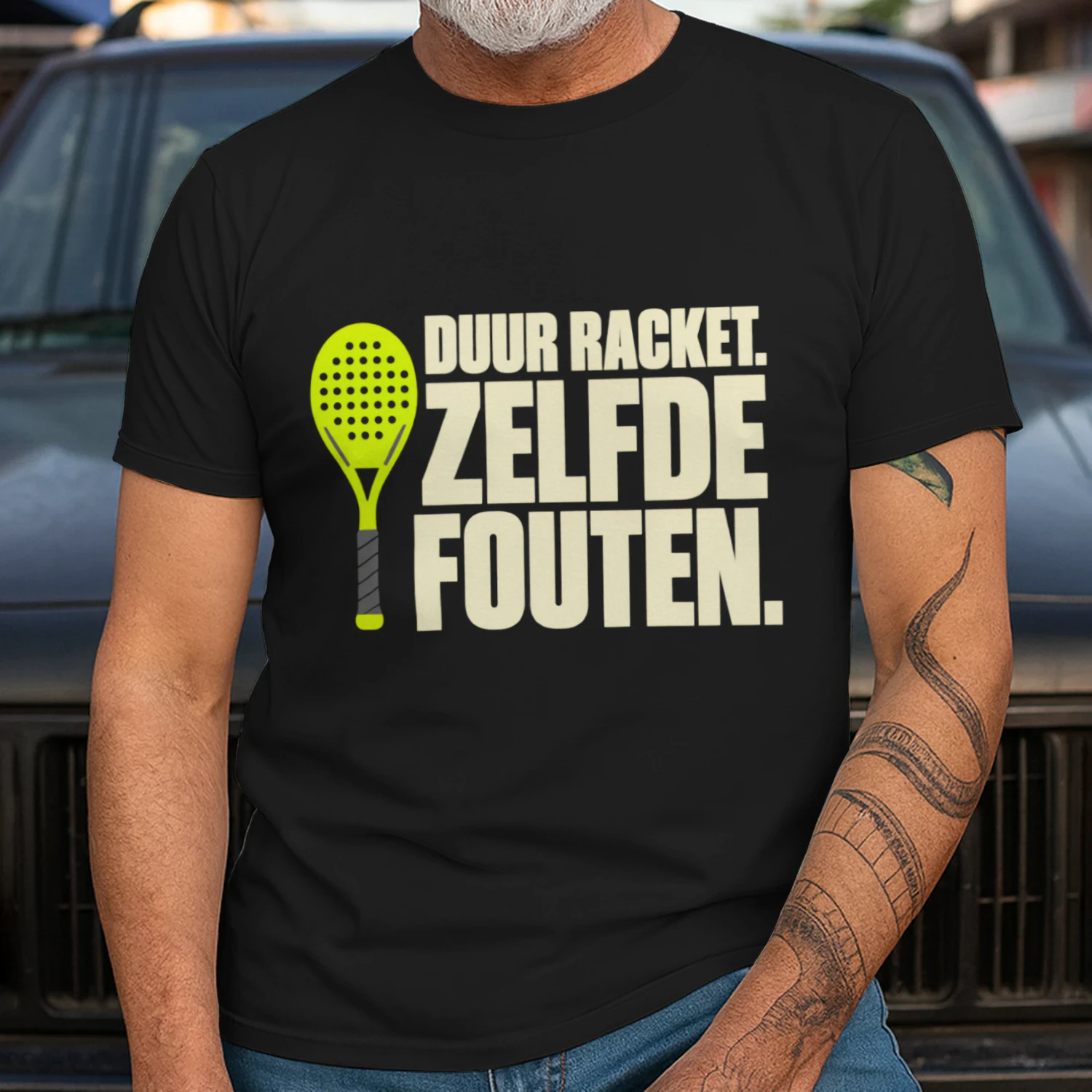 Duur Racket, Zelfde Fouten – Grappig Padel T-Shirt