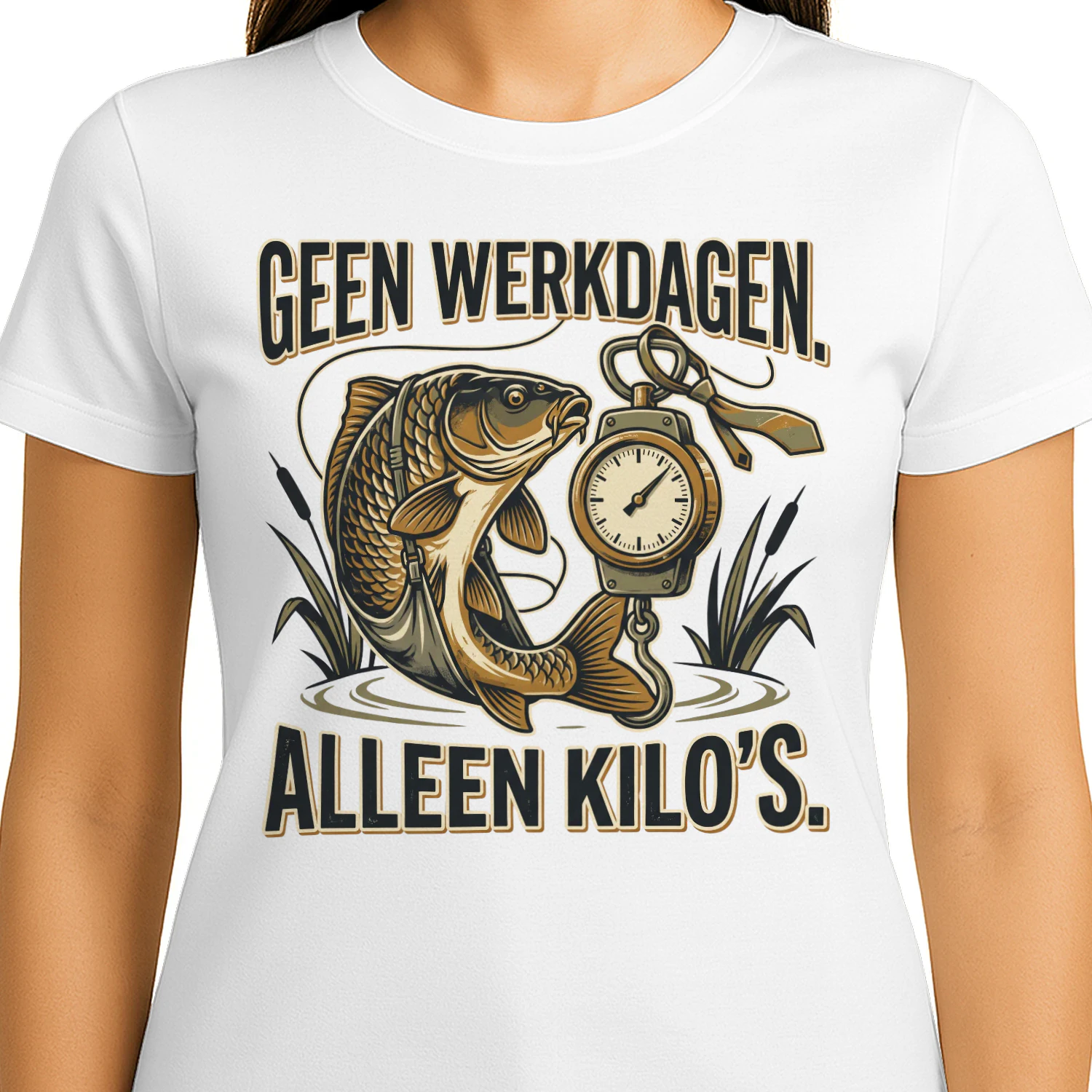 Geen Werkdagen, Alleen Kilo’s – Grappig Karpervisser T-Shirt