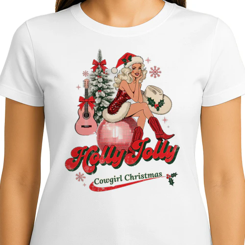 Holly Jolly Cowgirl Christmas Sweatshirt, Retro Western Christmas Crewneck, Disco Cowgirl Pin Up Holiday Sweater, Christmas Gift for Her