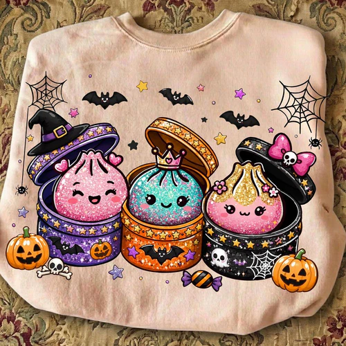 Kawaii Halloween Dumpling Clipart, Glitter Spooky