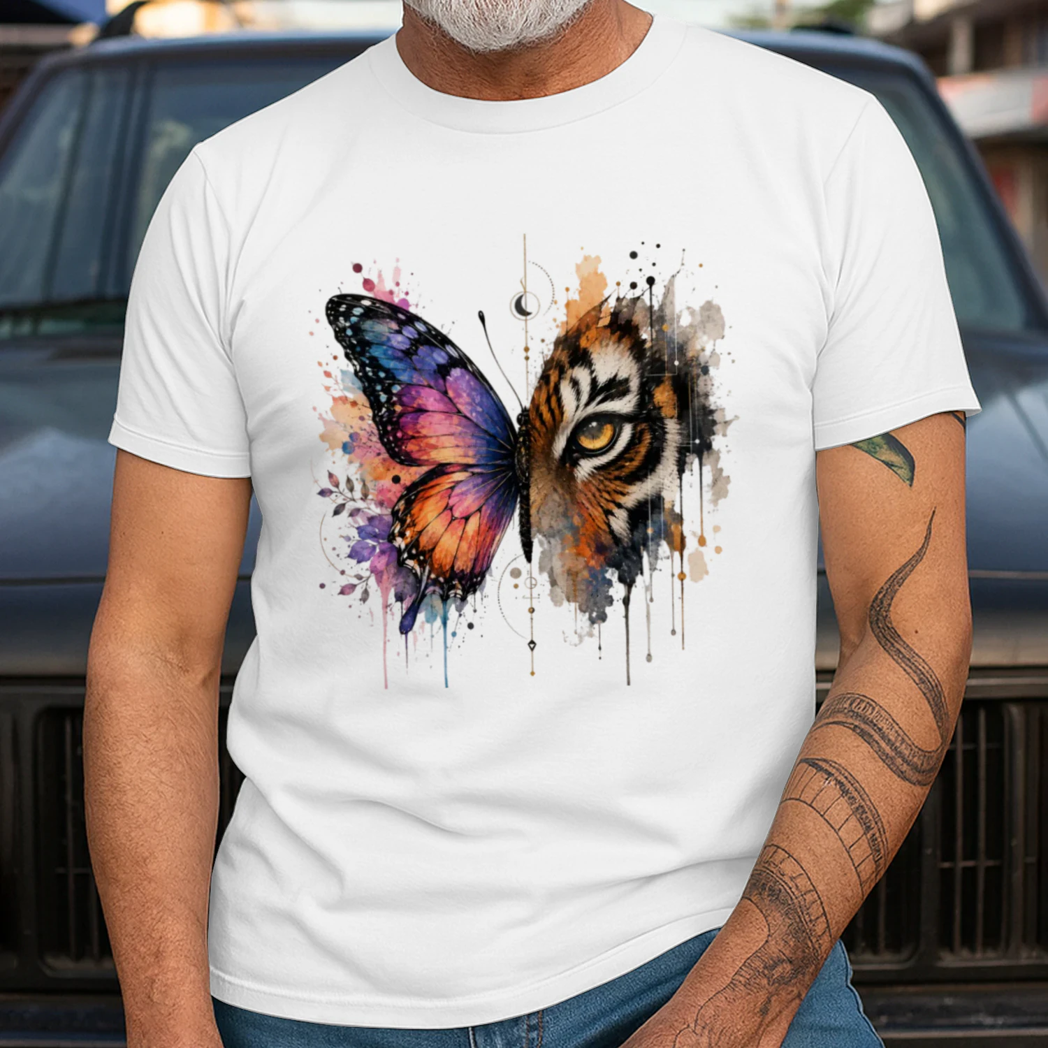Butterfly & Tiger Artistic Transformation T-shirt