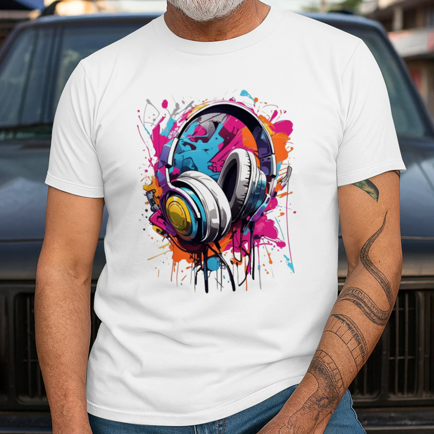 Colorful Urban Headphones Music T-Shirt
