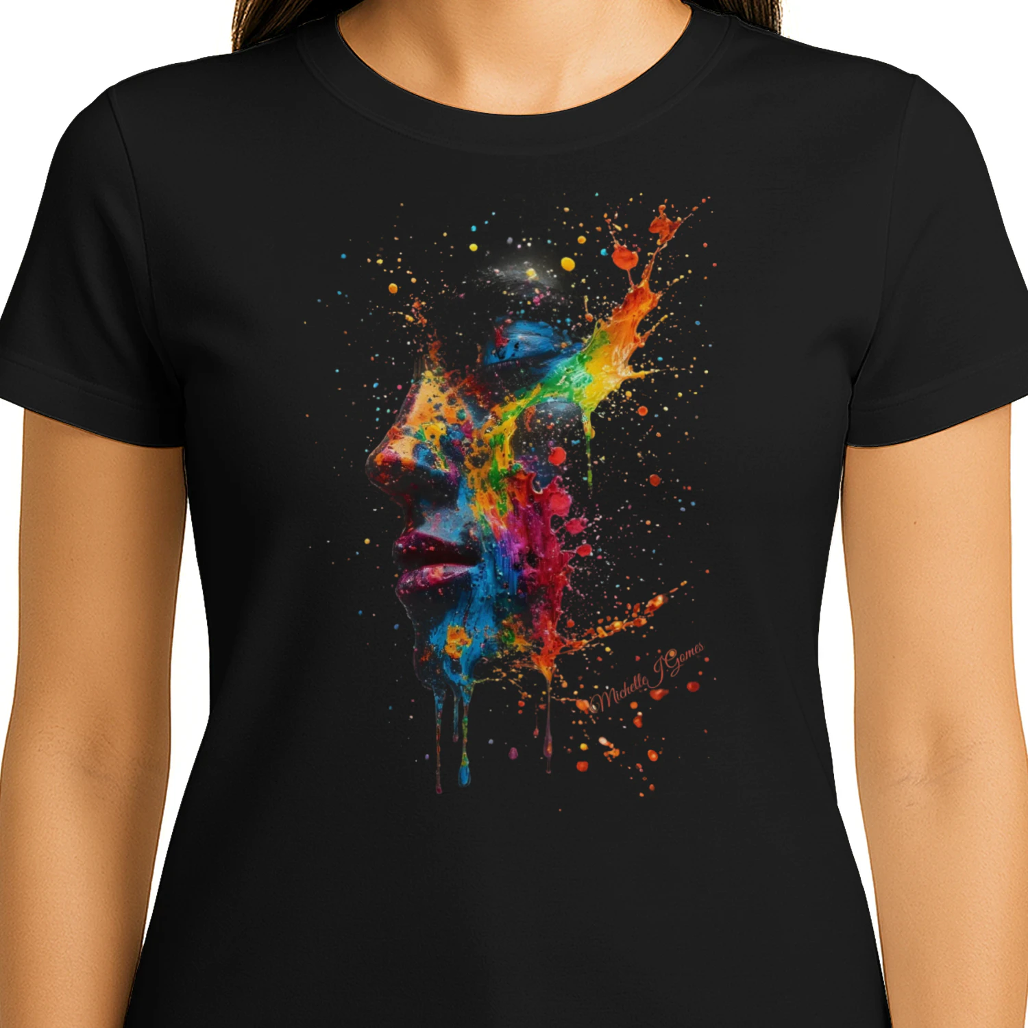 Colorful Soul – Abstract Paint Splash Portrait T-Shirt