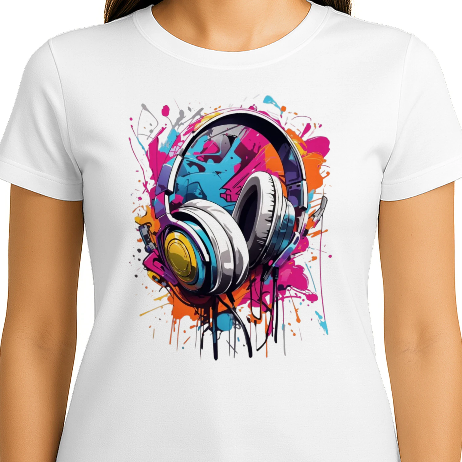 Colorful Urban Headphones Music T-Shirt