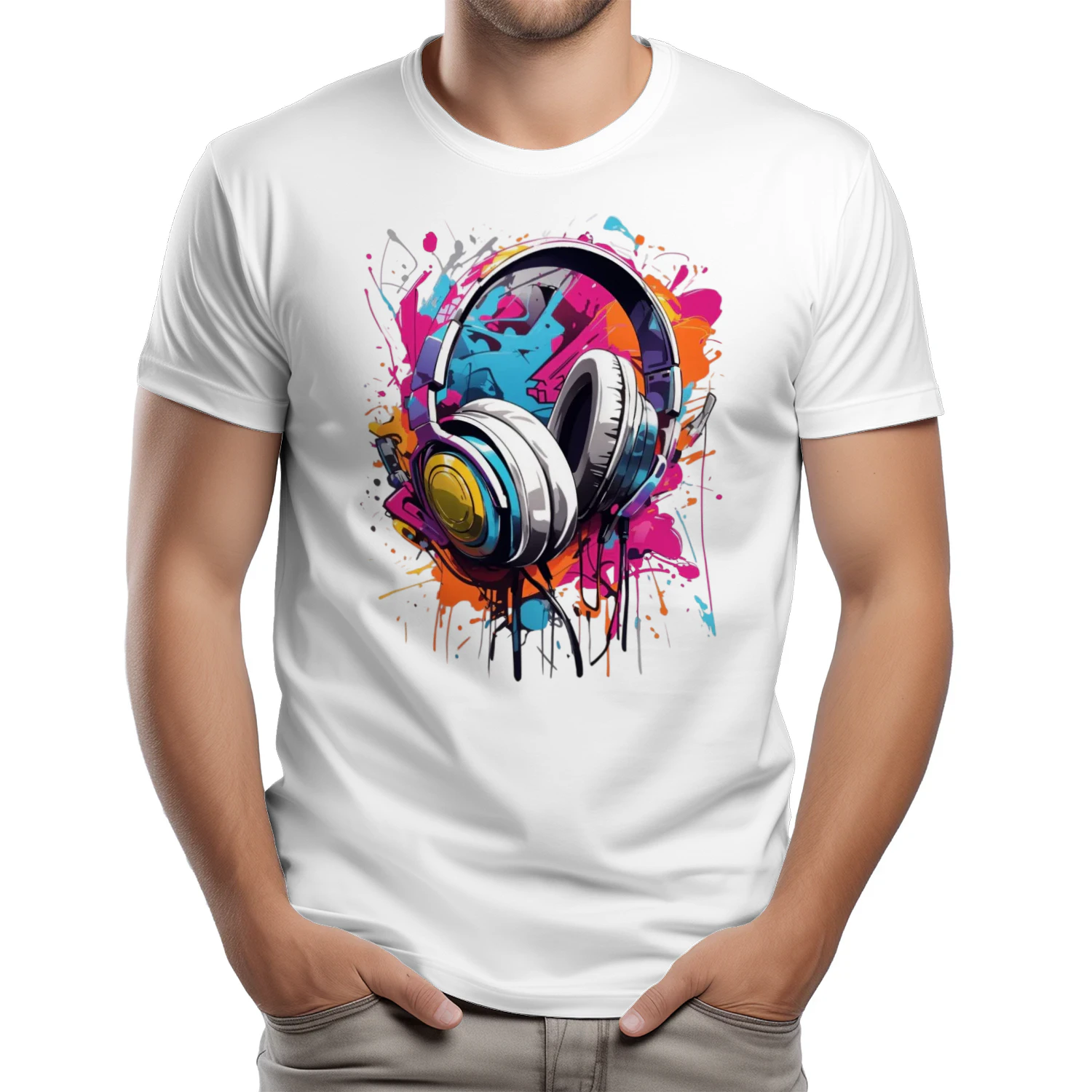 Colorful Urban Headphones Music T-Shirt