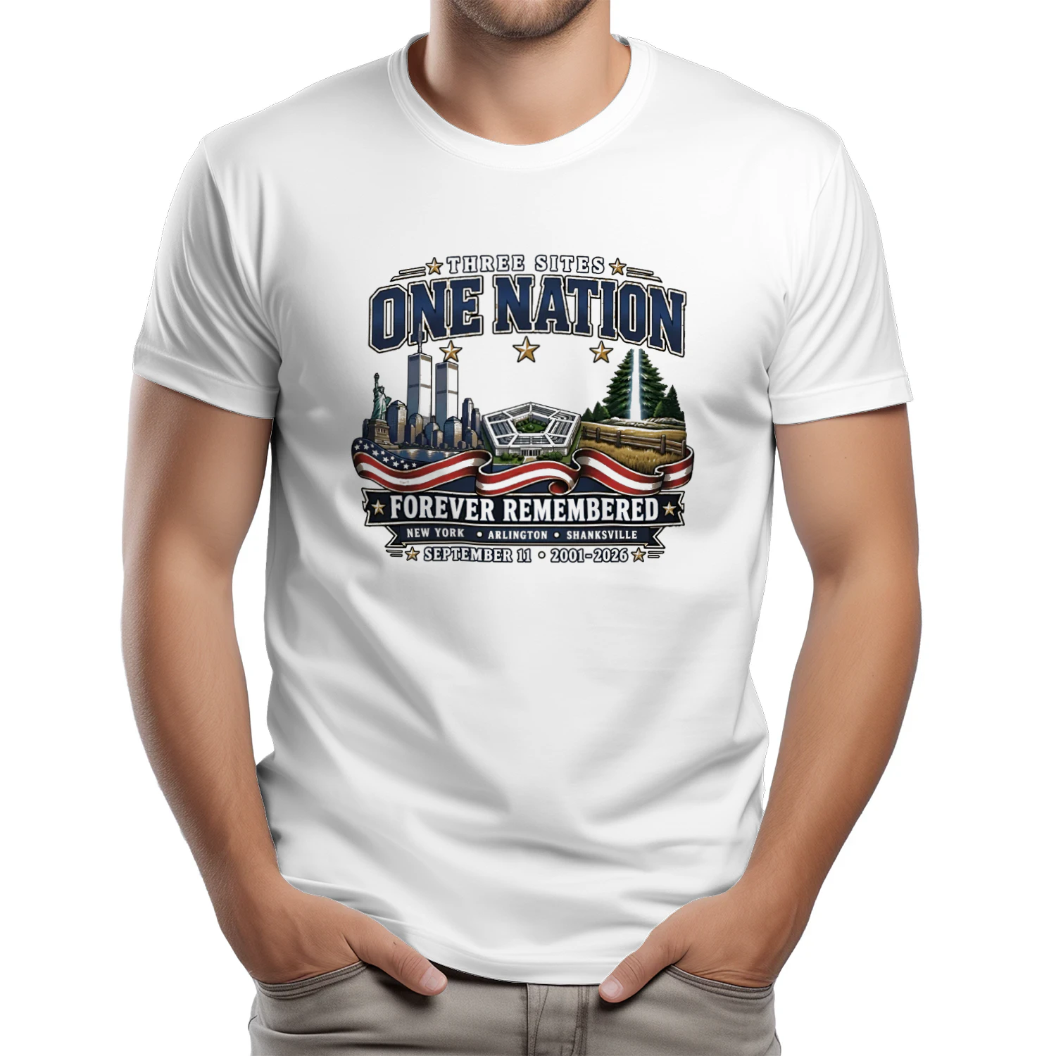 Three Sites One Nation September 11 Forever Remembered 20012026 Memorial T-shirt  911 Remembrance Design