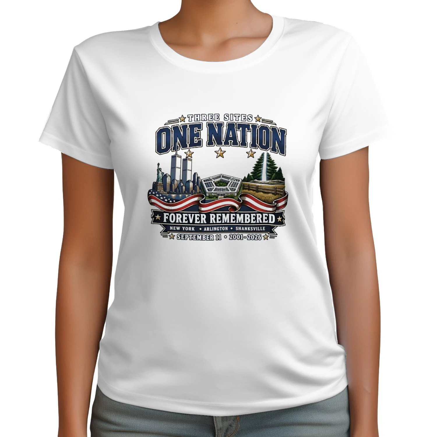 Three Sites One Nation September 11 Forever Remembered 20012026 Memorial T-shirt  911 Remembrance Design