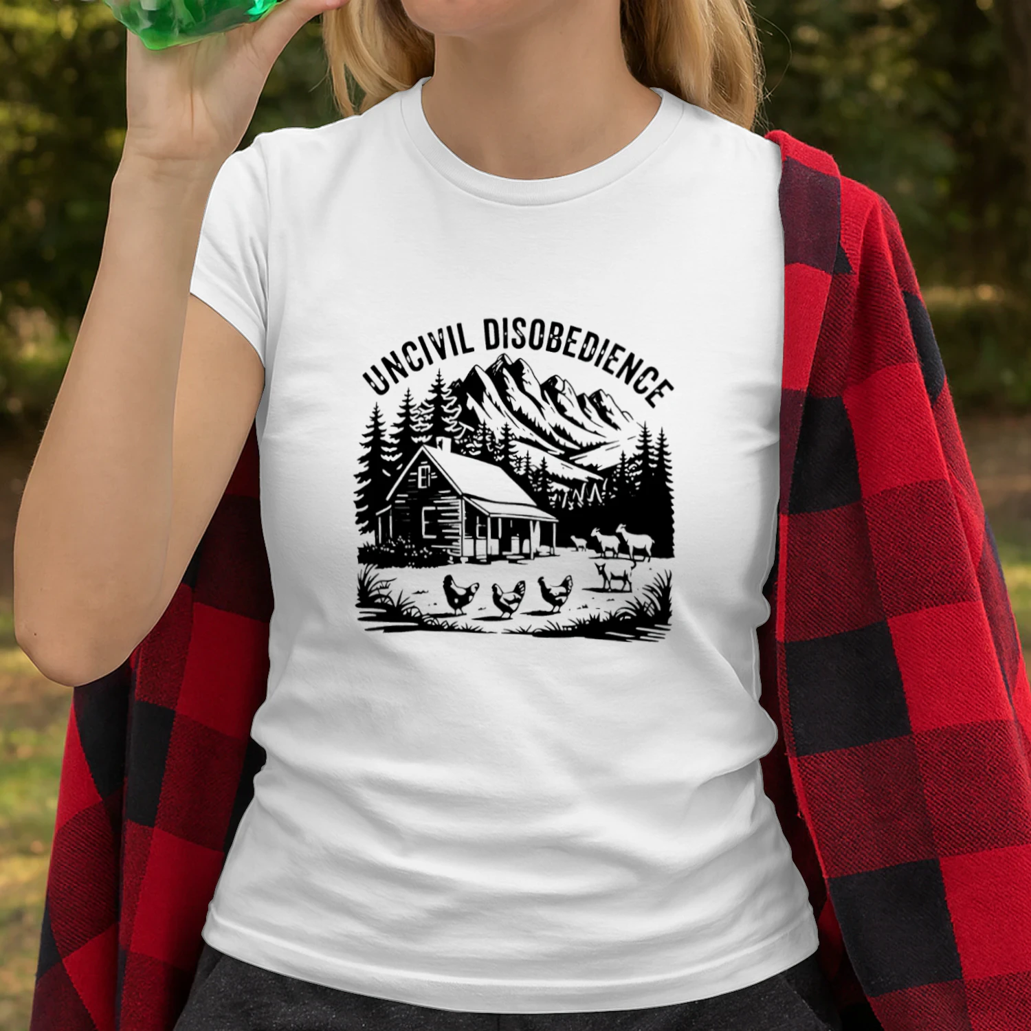 Uncivil Disobedience Mountain Cabin With Goats And Chickens T-shirt  Homestead Farm Life Design