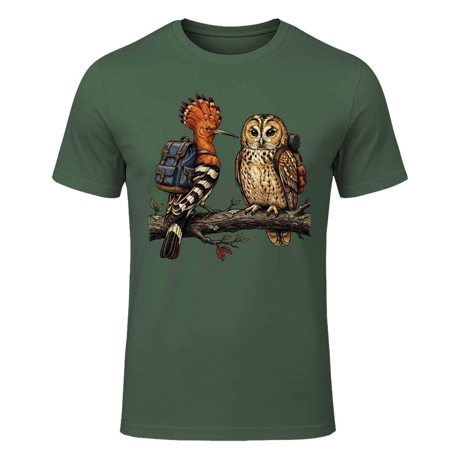 Hiking Owl & Hoopoe Bird T-shirt