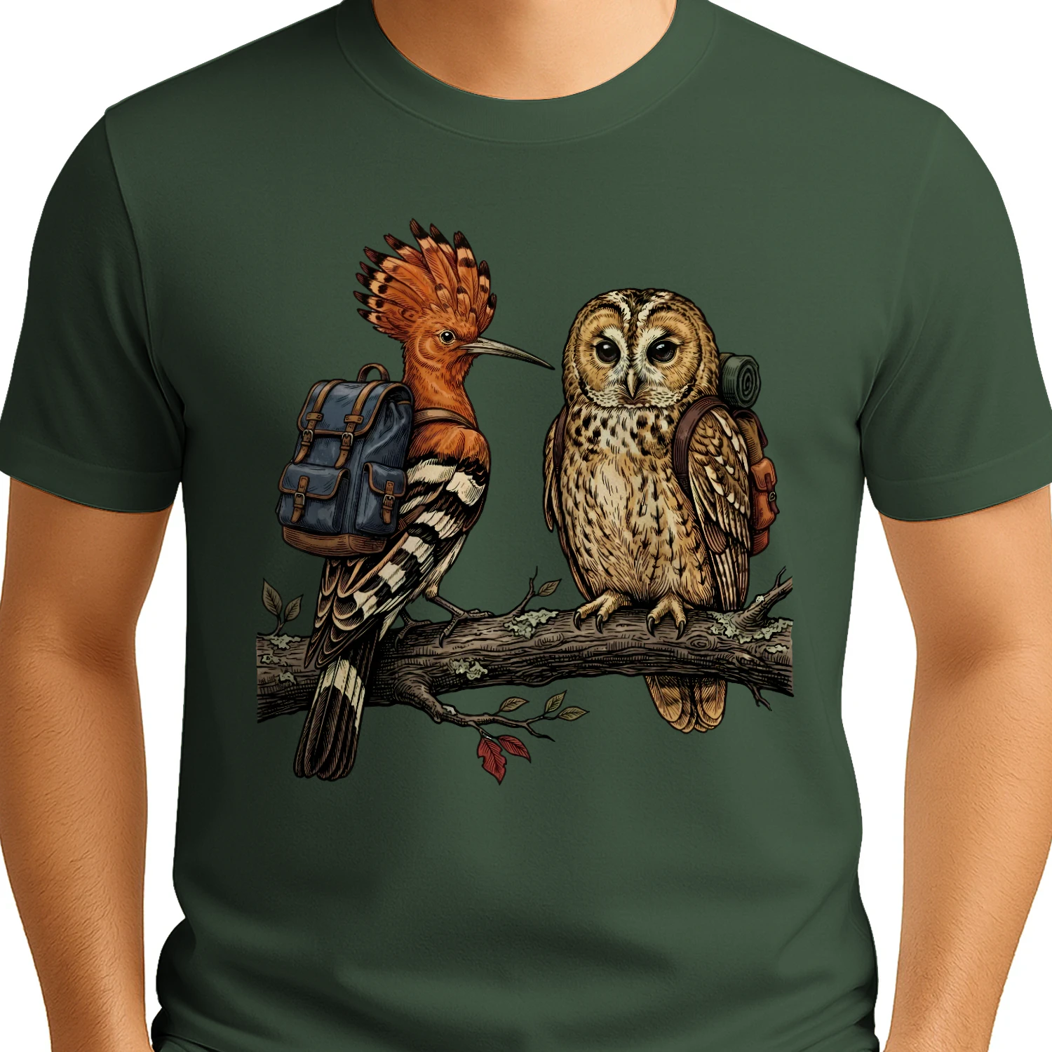 Hiking Owl & Hoopoe Bird T-shirt