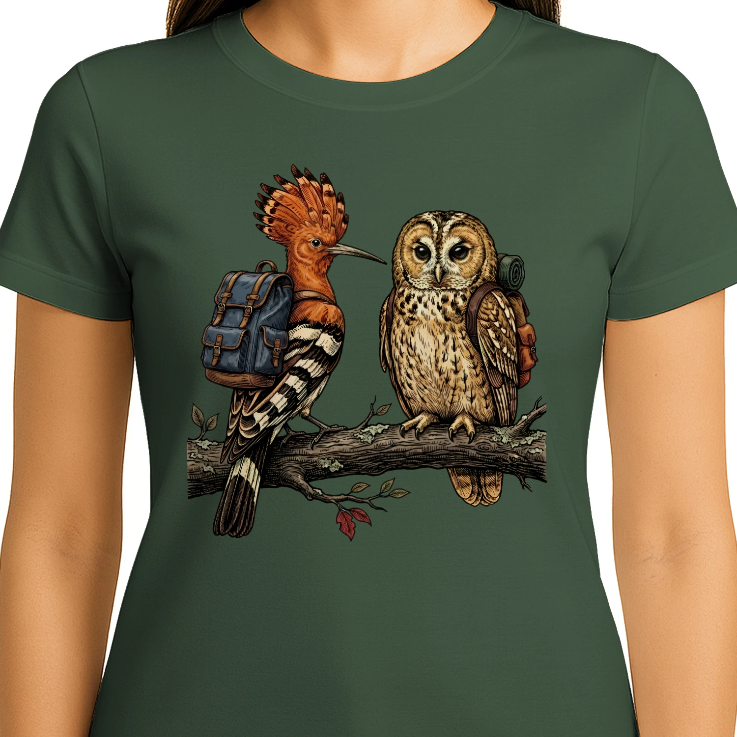 Hiking Owl & Hoopoe Bird T-shirt