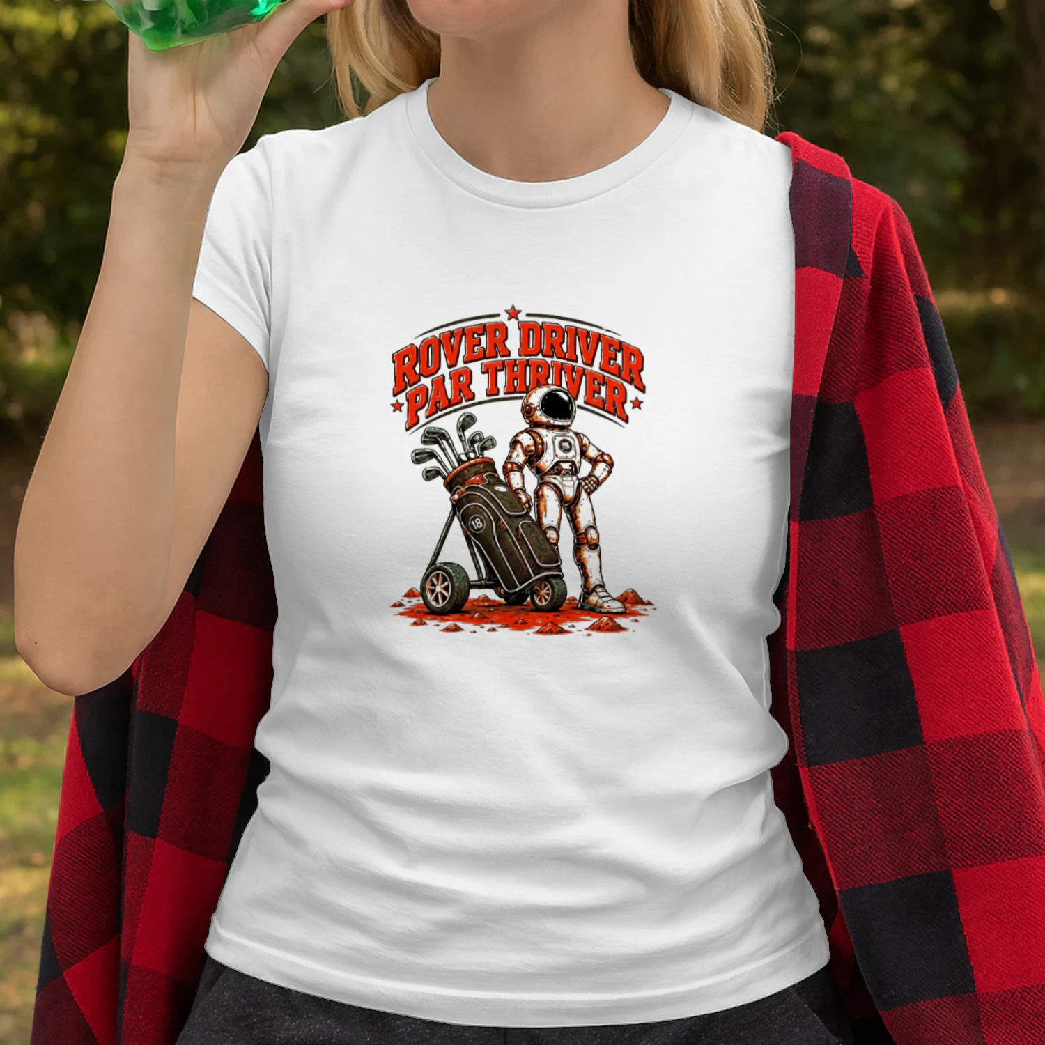 Rover Driver Par Thriver Astronaut Golfing Graphic T-shirt-Golf Lover Space Design