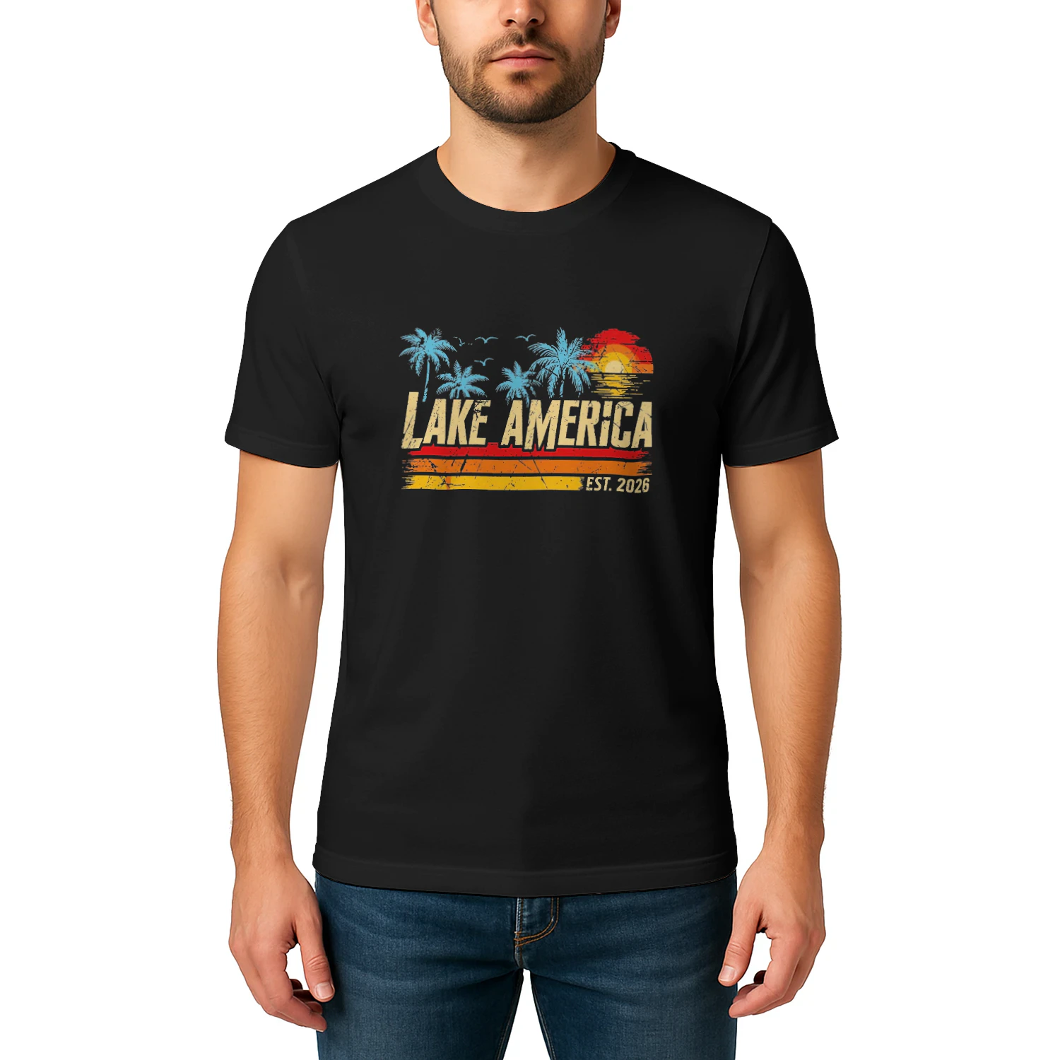 Lake America Est 2026 Vintage Tropical Vacation T-shirt -Lake America Summer Design