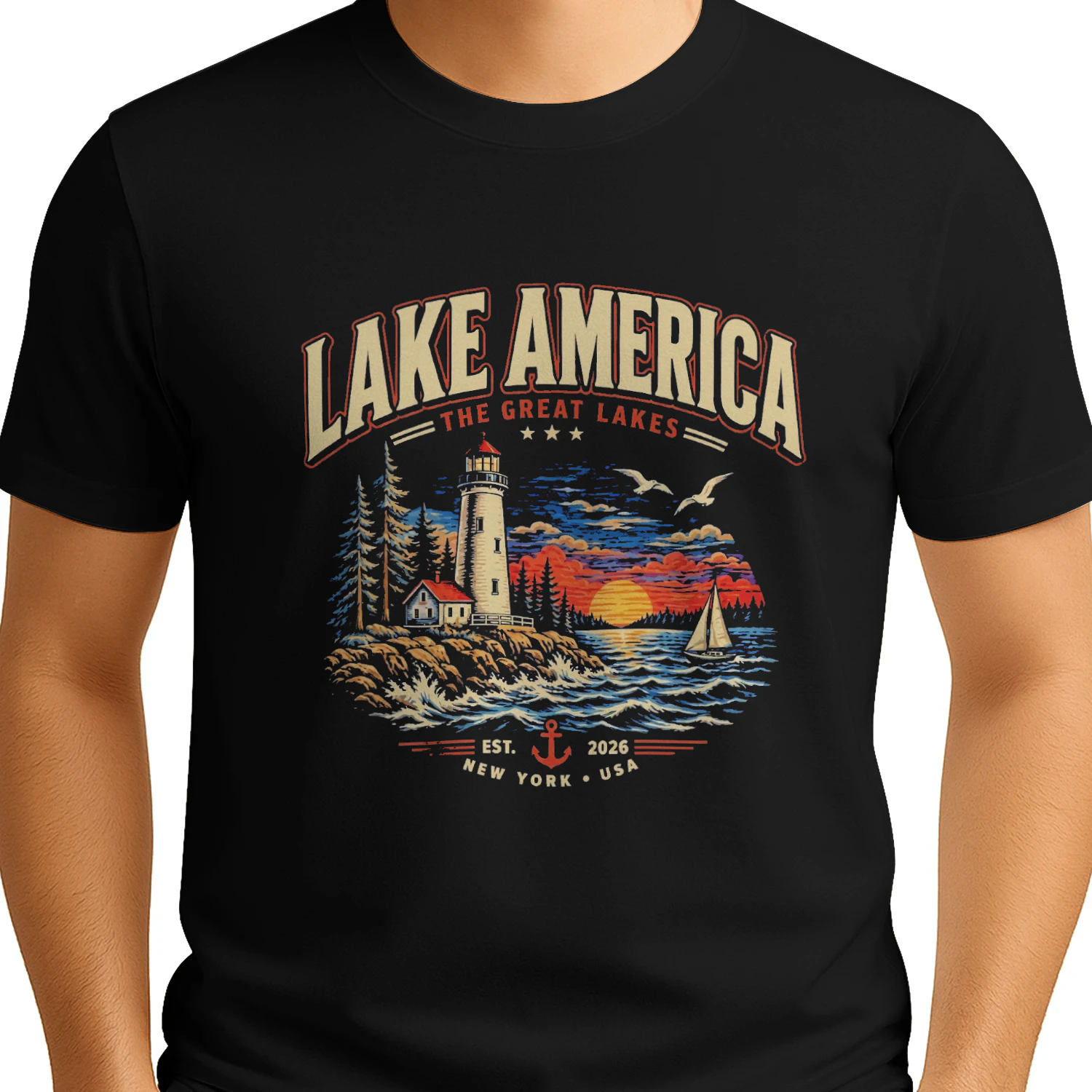 Lake America The Great Lakes T-shirt-Great Lakes America Design