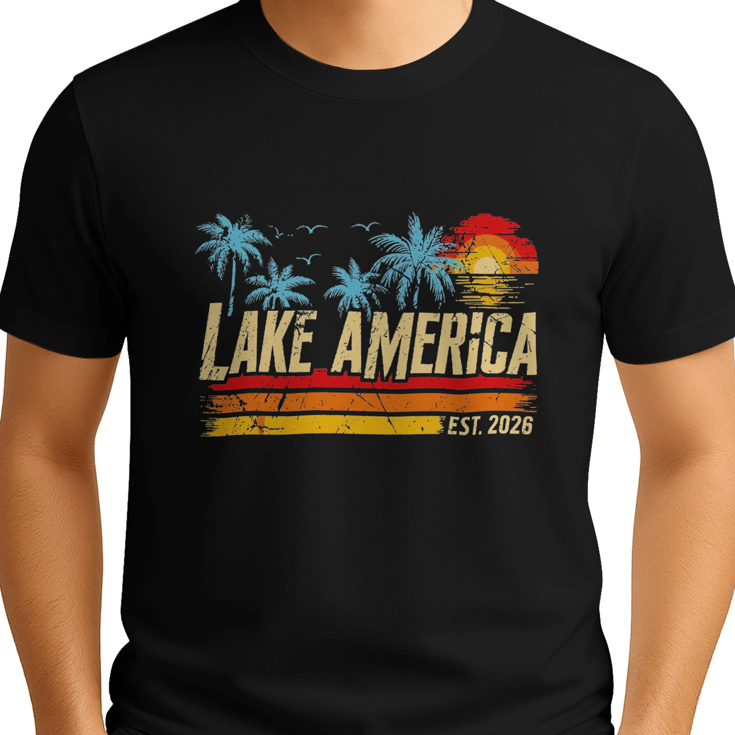 Lake America Est 2026 Vintage Tropical Vacation T-shirt -Lake America Summer Design